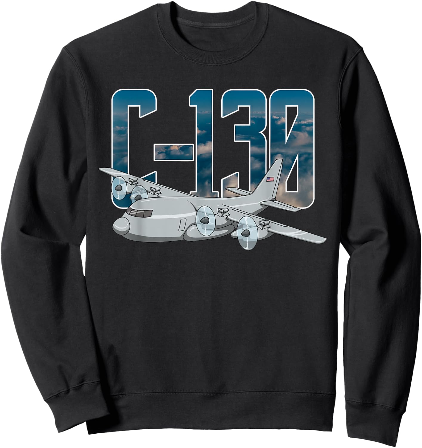 THE SALTY VETERAN C-130 Hercules Military Airplane Flying C130 Hercules Pilot - Black, -Adults, Small, Short Sleeve, Classic Fit, , Modern, Military, Aviation Enthusiasts Sweatshirt - Sweatshirt | Black