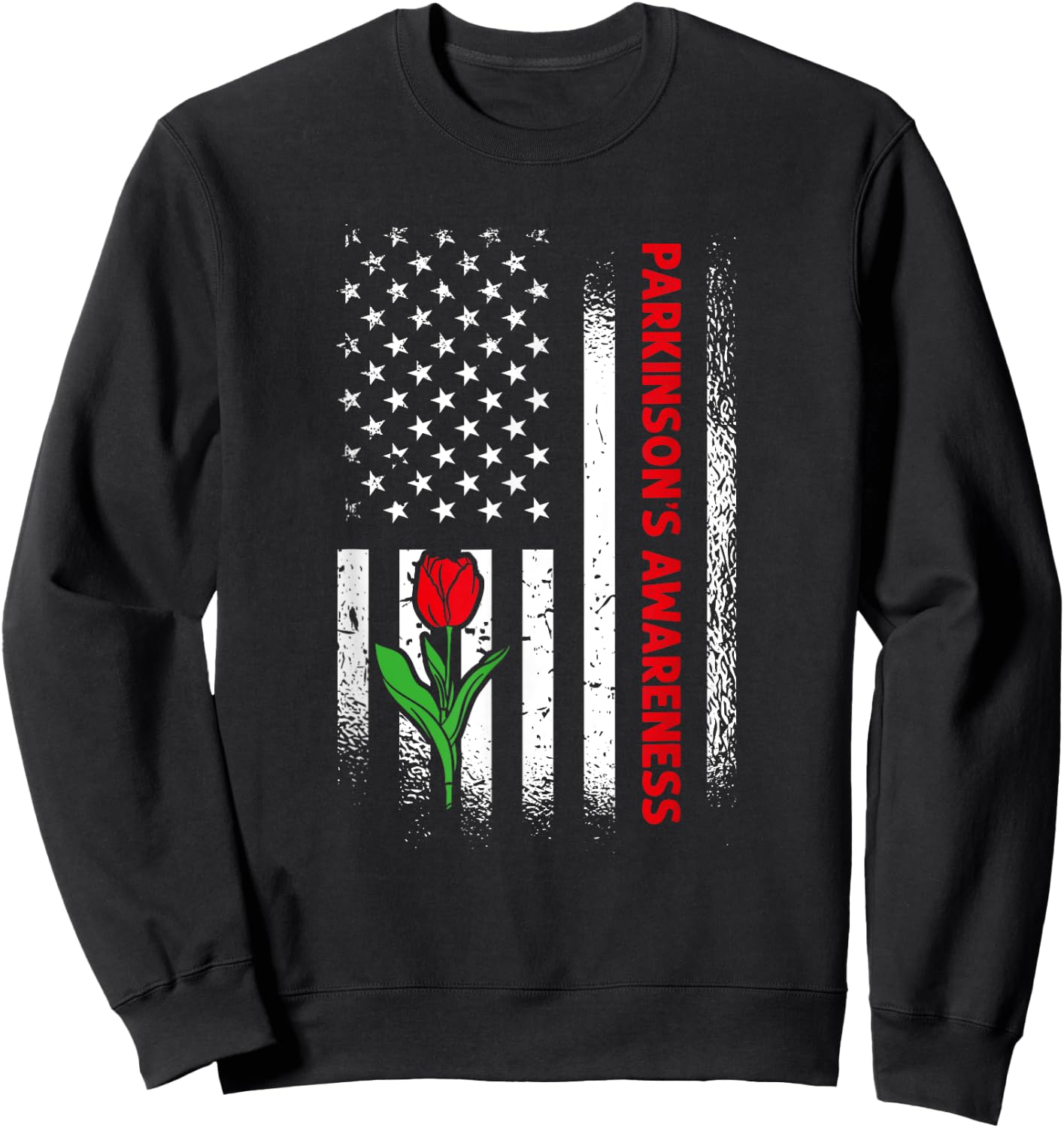 US Flag Red Tulip Parkinson's Awareness Sweatshirt - Sweatshirt | Black