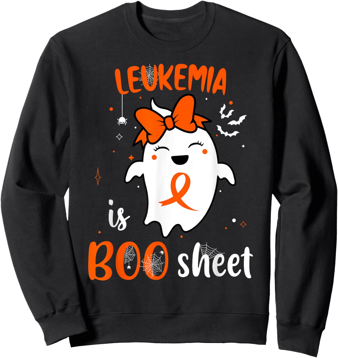 Leukemia is Boo Sheet Halloween Cute Ghost Orange Ribbon Sweatshirt - Sweatshirt | Black