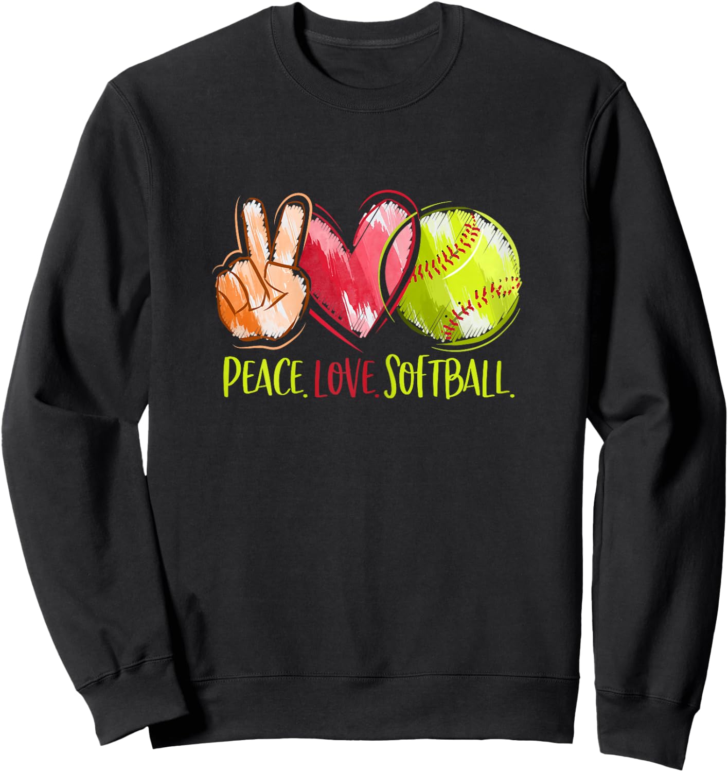 Softball Player Girls Peace Love Softball Sweatshirt - Sweatshirt | Black