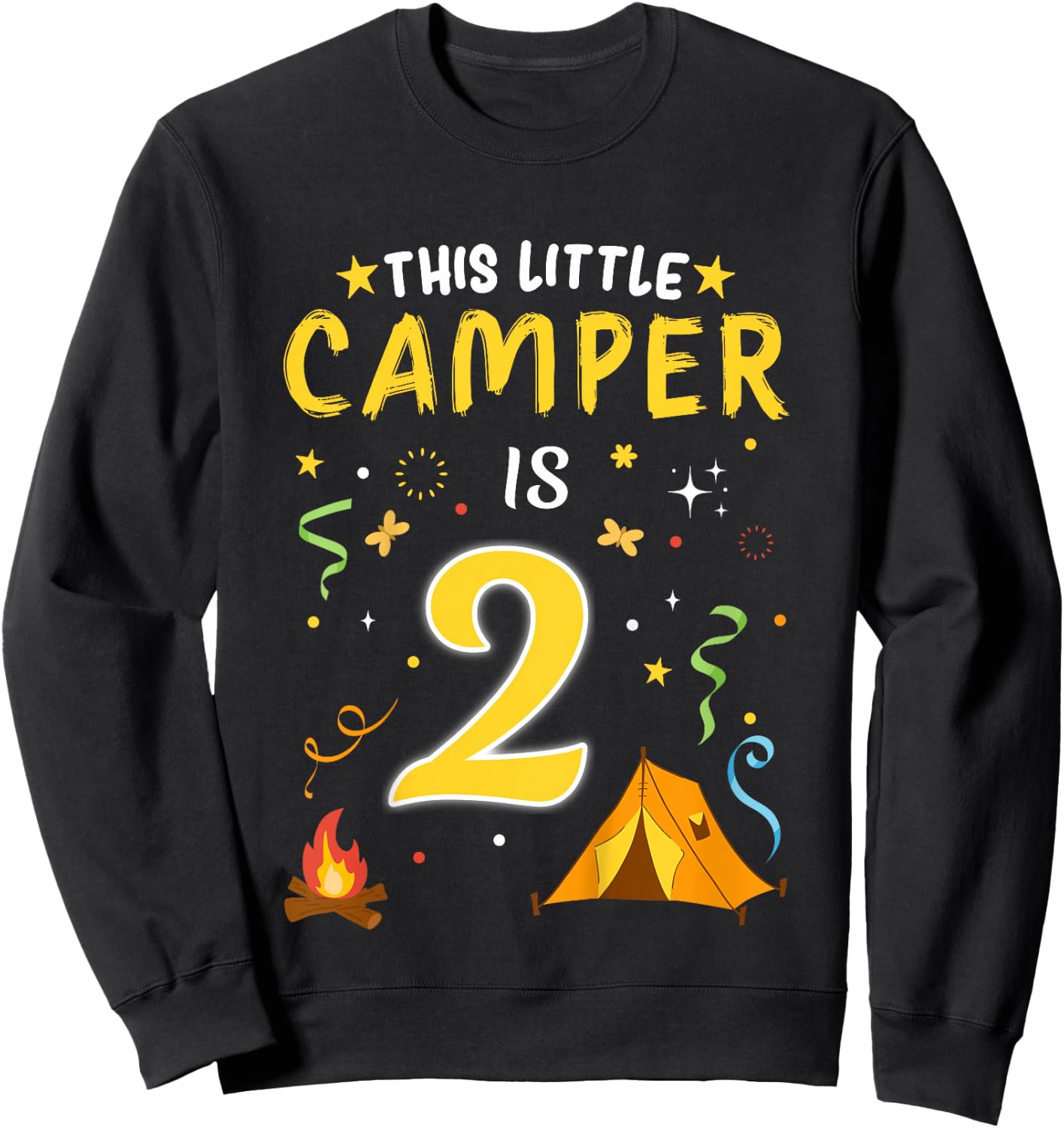 Kids 2 Year Old Camper Kids 2nd Birthday Camping Costume Sweatshirt - Sweatshirt | Black