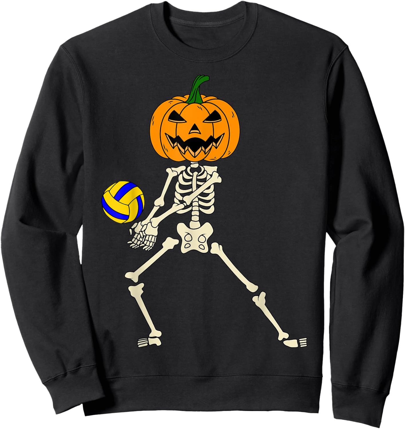 Halloween Volleyball Skeleton Player Retro Vintage Sport Sweatshirt - Sweatshirt | Black