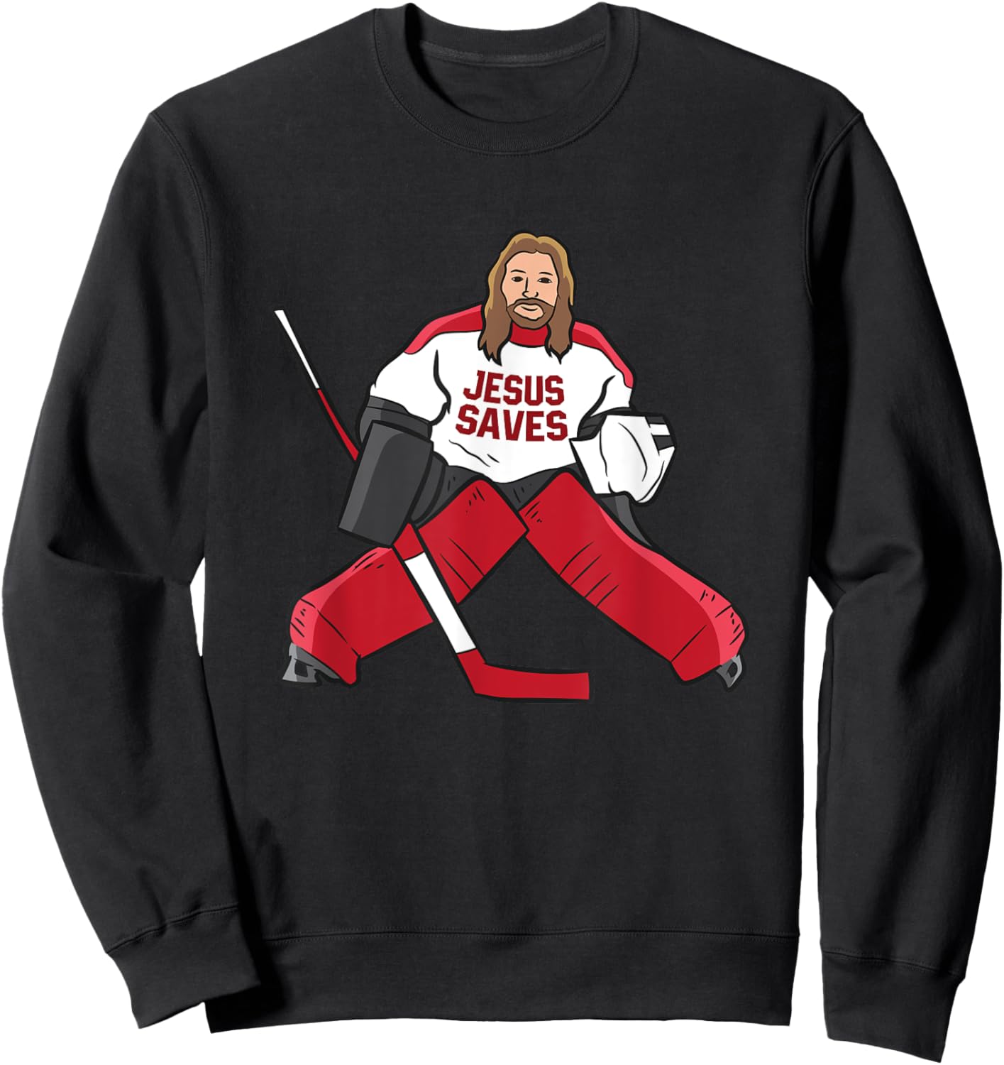 Funny Hockey Jesus Saves Hockey Goalie Sweatshirt - Sweatshirt | Black