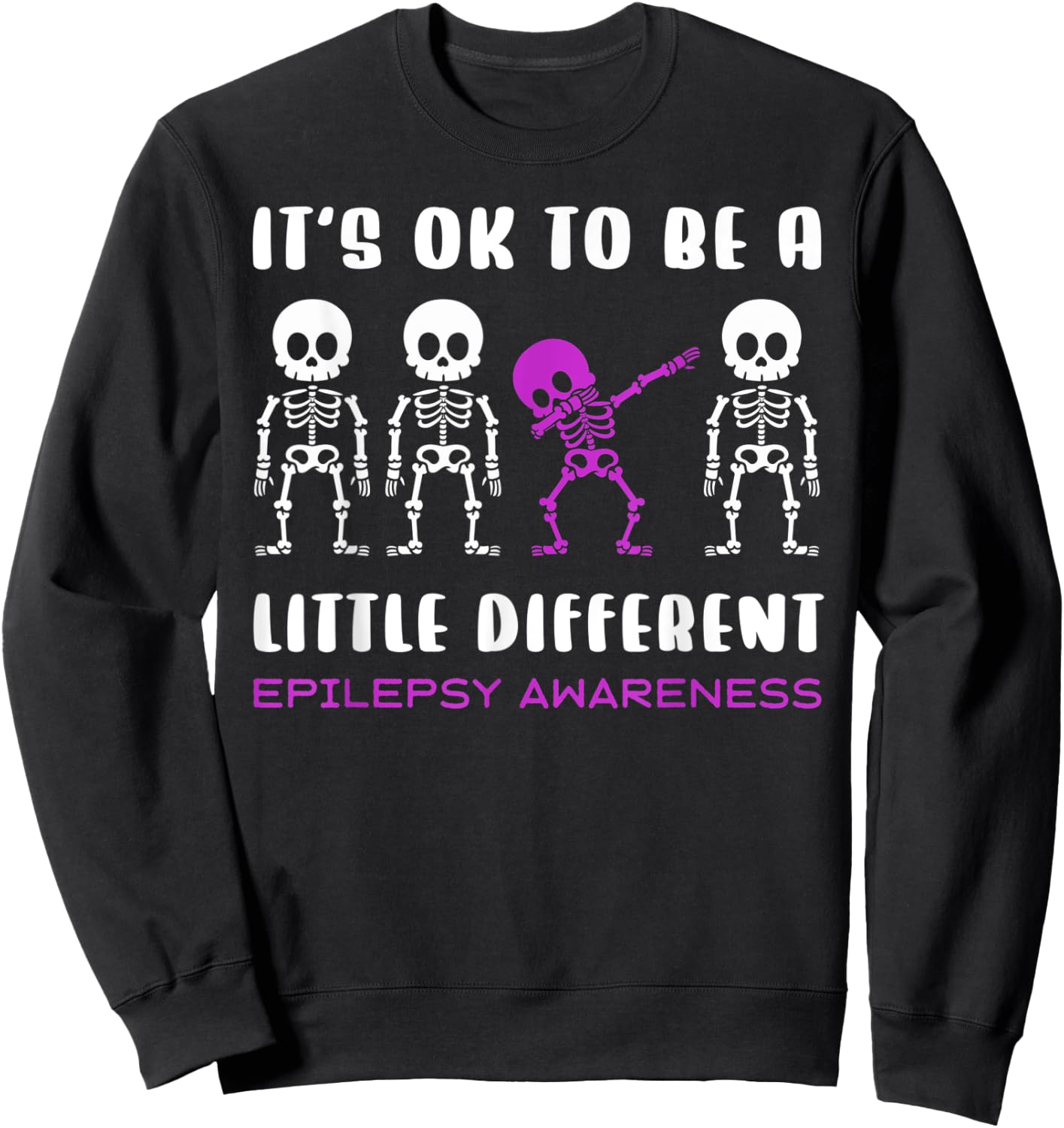 Epilepsy Purple Skeleton Awareness Halloween Holiday Sweatshirt - Sweatshirt | Black
