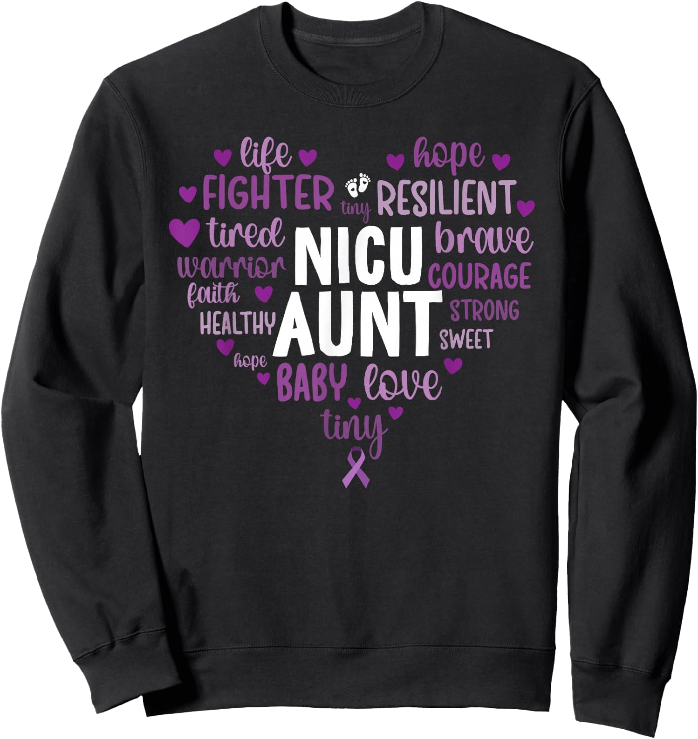 NICU Aunt Heart Micro Preemie Baby Aunt NICU Auntie Sweatshirt - Sweatshirt | Black