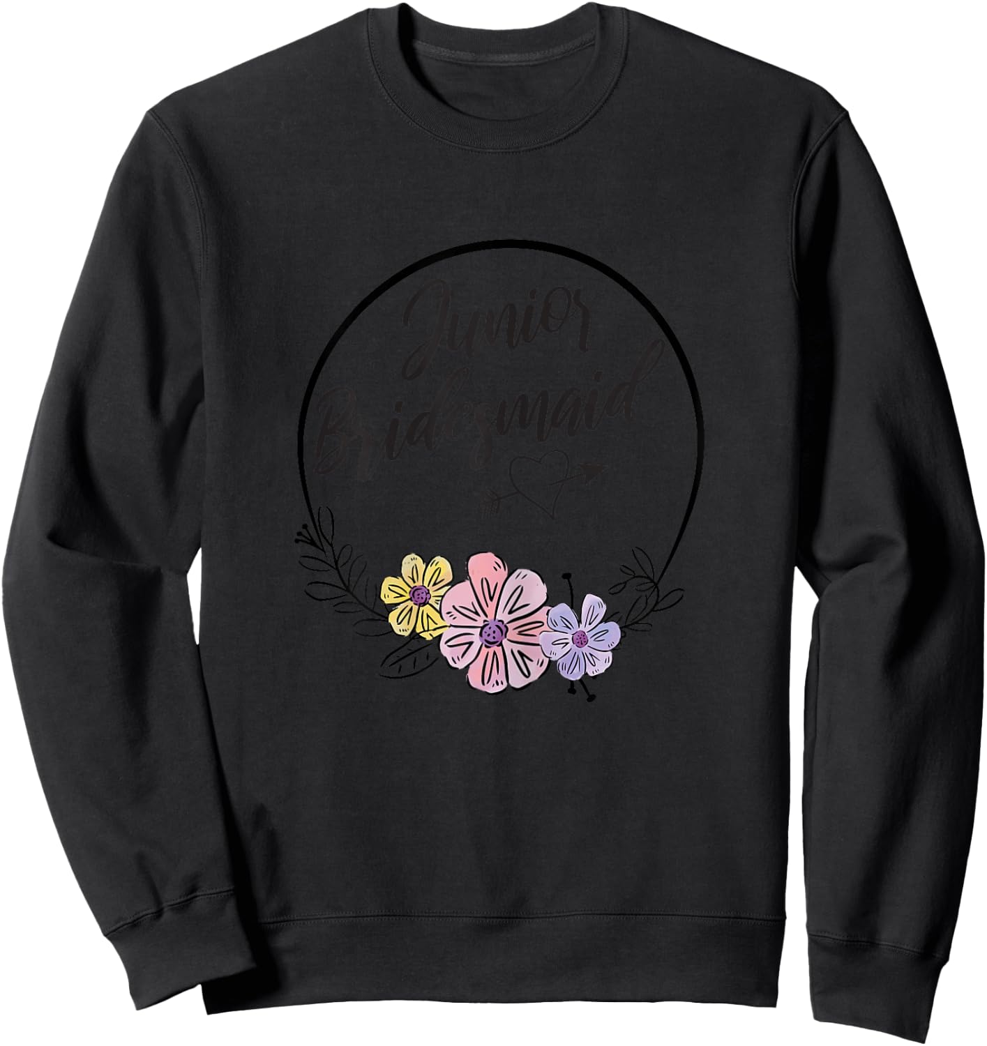 Cute Junior Bridesmaid Floral Bridal Party Gift Jr Girls Sweatshirt - Sweatshirt | Black
