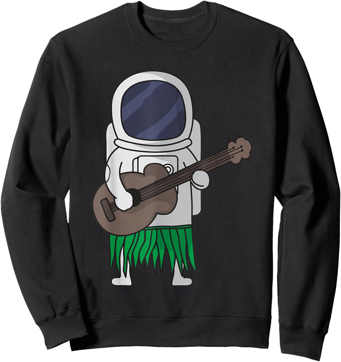 Astronaut Outer Space Ukulele Luau Cute Funny Hawaii Sweatshirt - Sweatshirt | Black