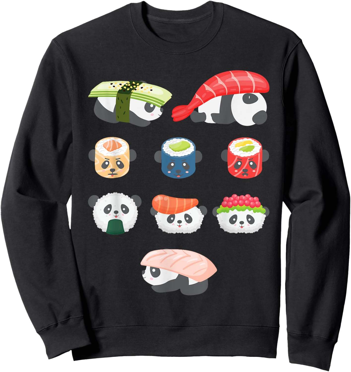 Cute Kawaii Panda Hug Sushi Lover Sweatshirt - Sweatshirt | Black