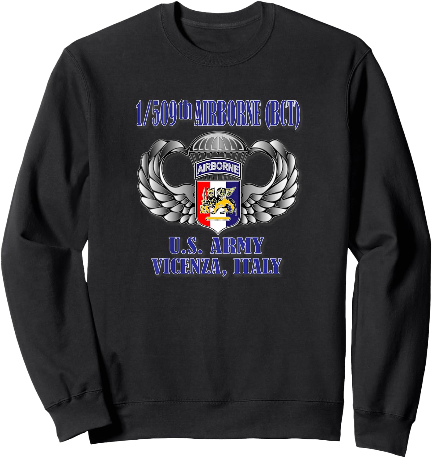 Relaxed Lifestyle Products 1/509th Airborne (BCT) (Back Design) -Adults Black Short Sleeve Sweatshirt - Sweatshirt | Black