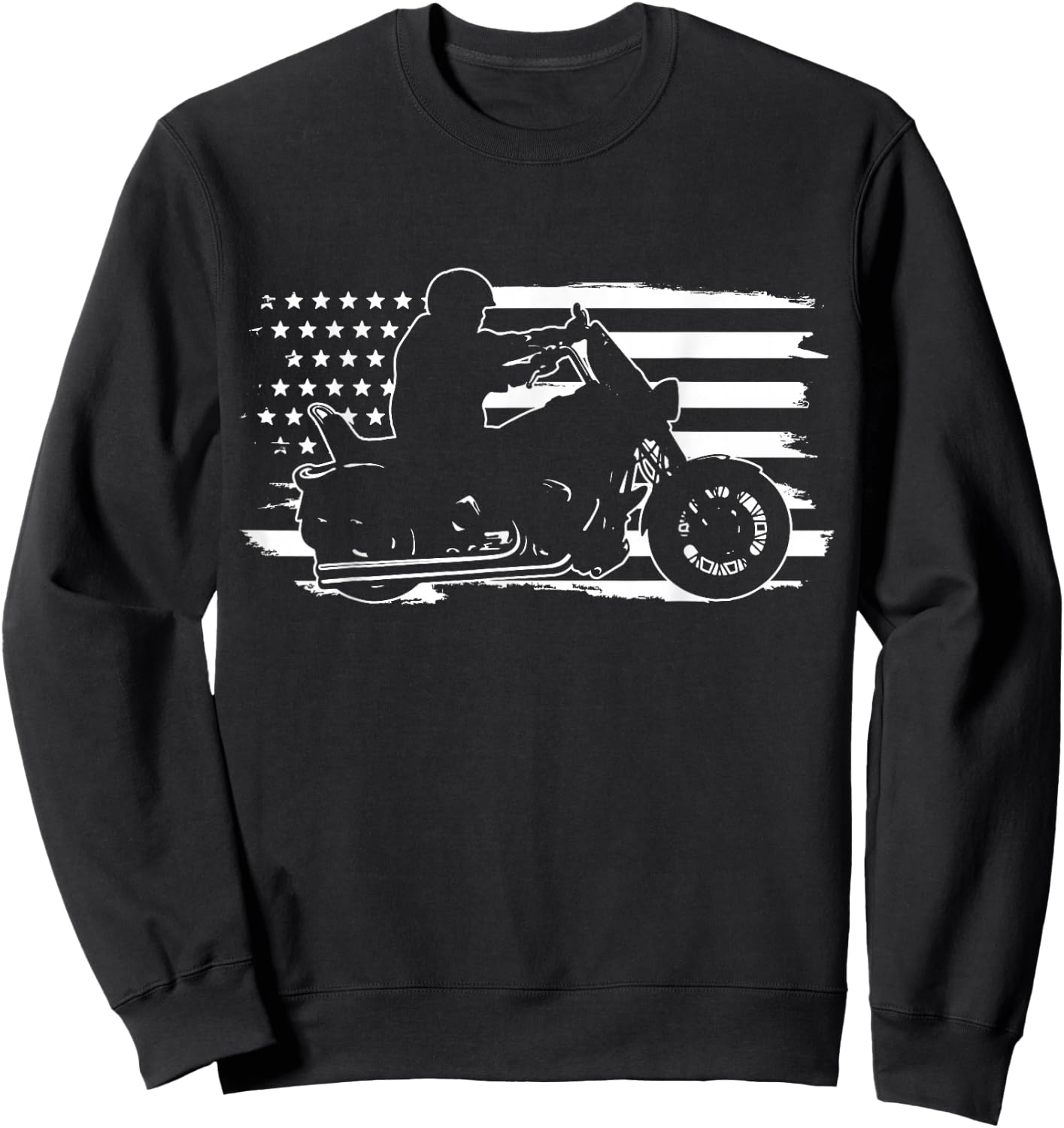Patriotic Motorcycle Vintage American US Flag Biker Sweatshirt - Sweatshirt | Black