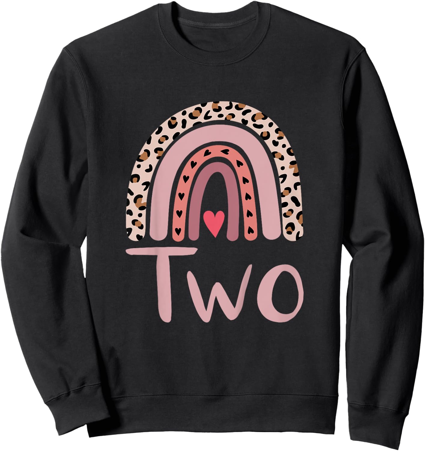 2 Year Old Leopard Rainbow Birthday Party Cute Girl 2nd Gift Sweatshirt - Sweatshirt | Black