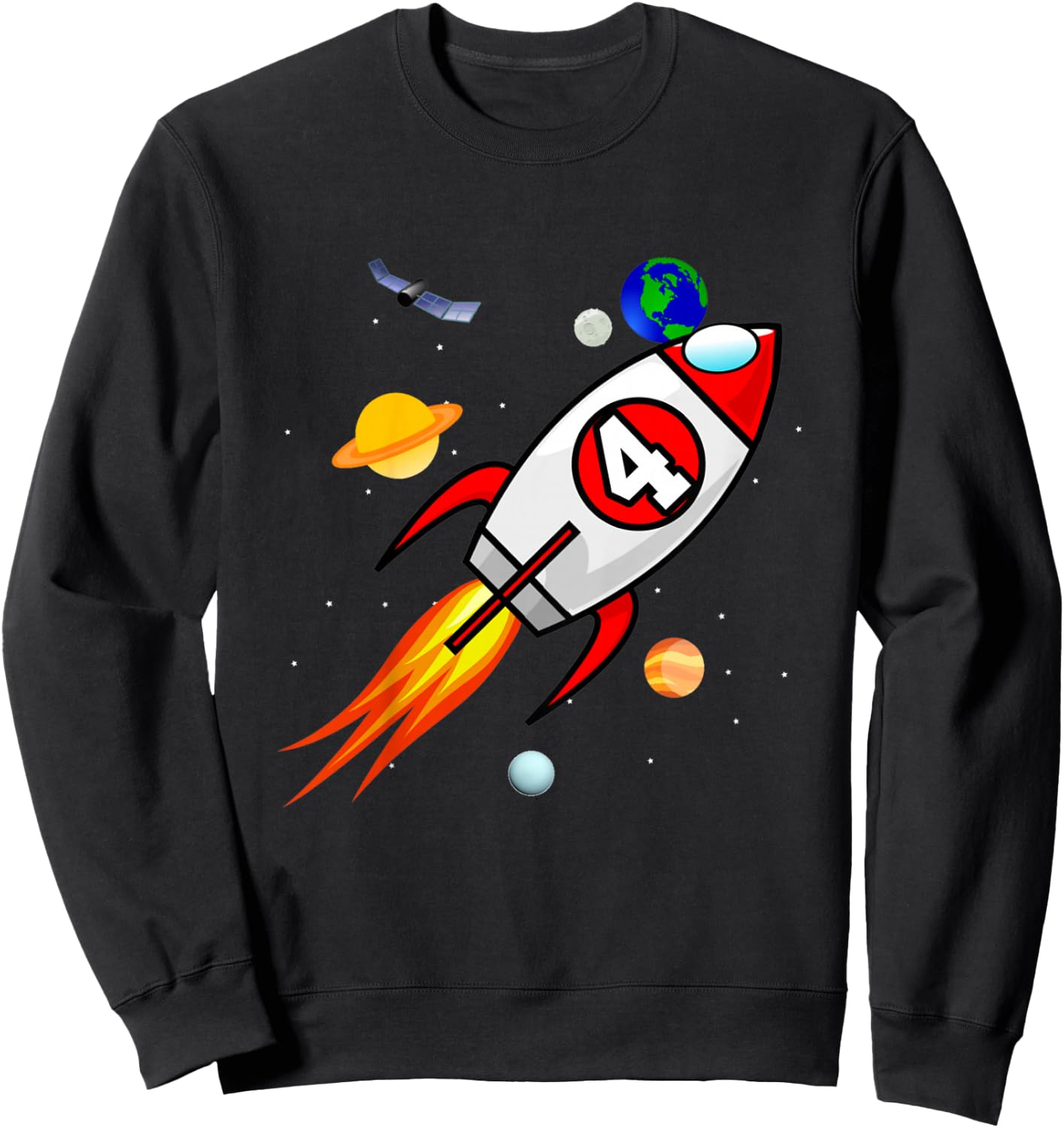 4 Year Old Spaceship Rocket Birthday Astronaut Girl Boy Gift Sweatshirt - Sweatshirt | Black