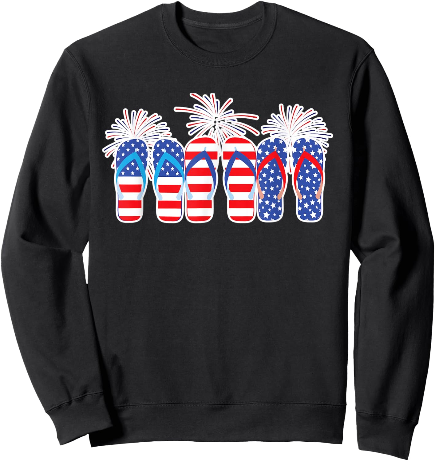 4th of July Flip Flops Red White Blue American Flag Gift Kids Men Sweatshirt - Sweatshirt | Black