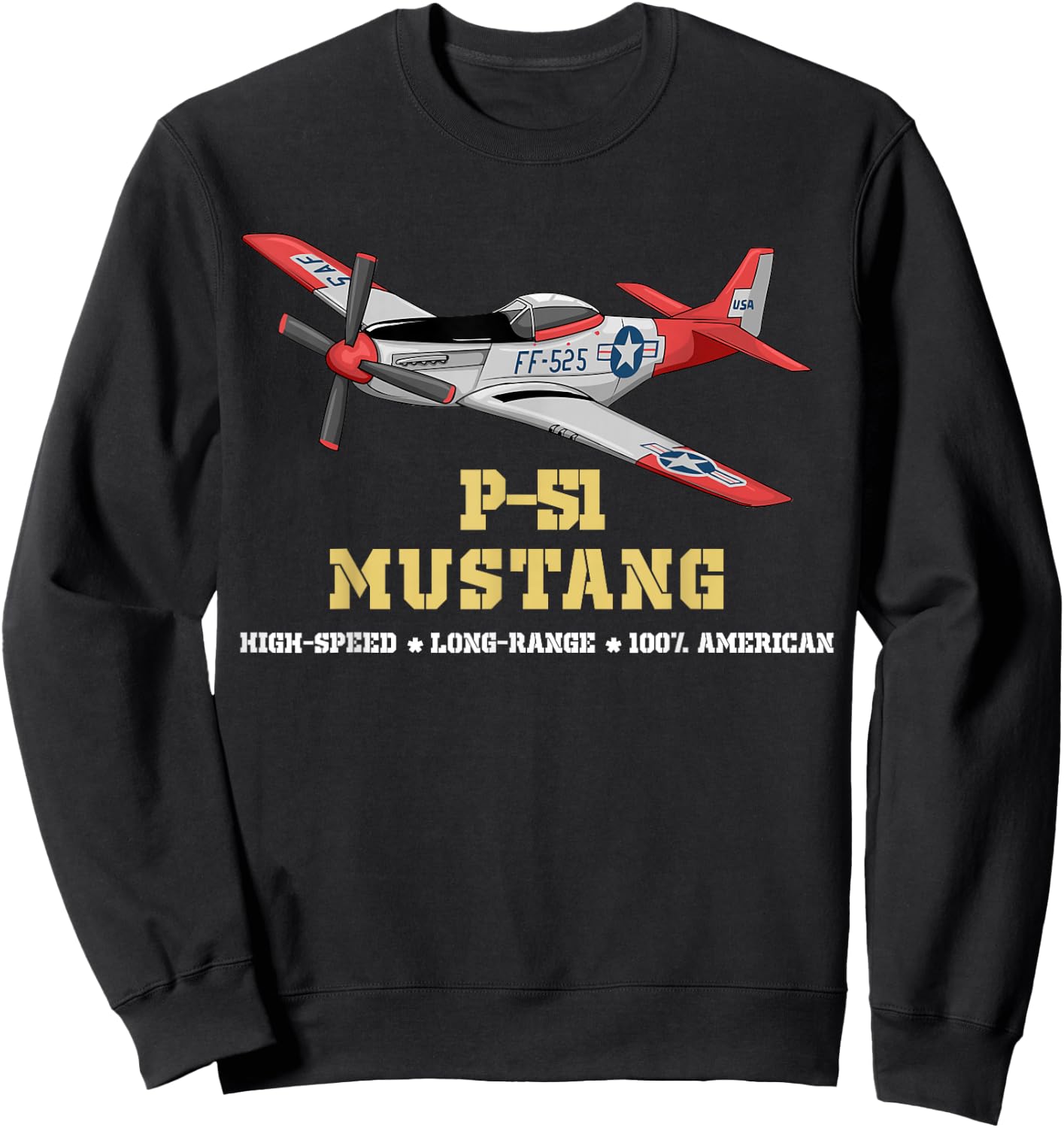 P-51 Mustang World War II Fighter Bomber Sweatshirt - Sweatshirt | Black