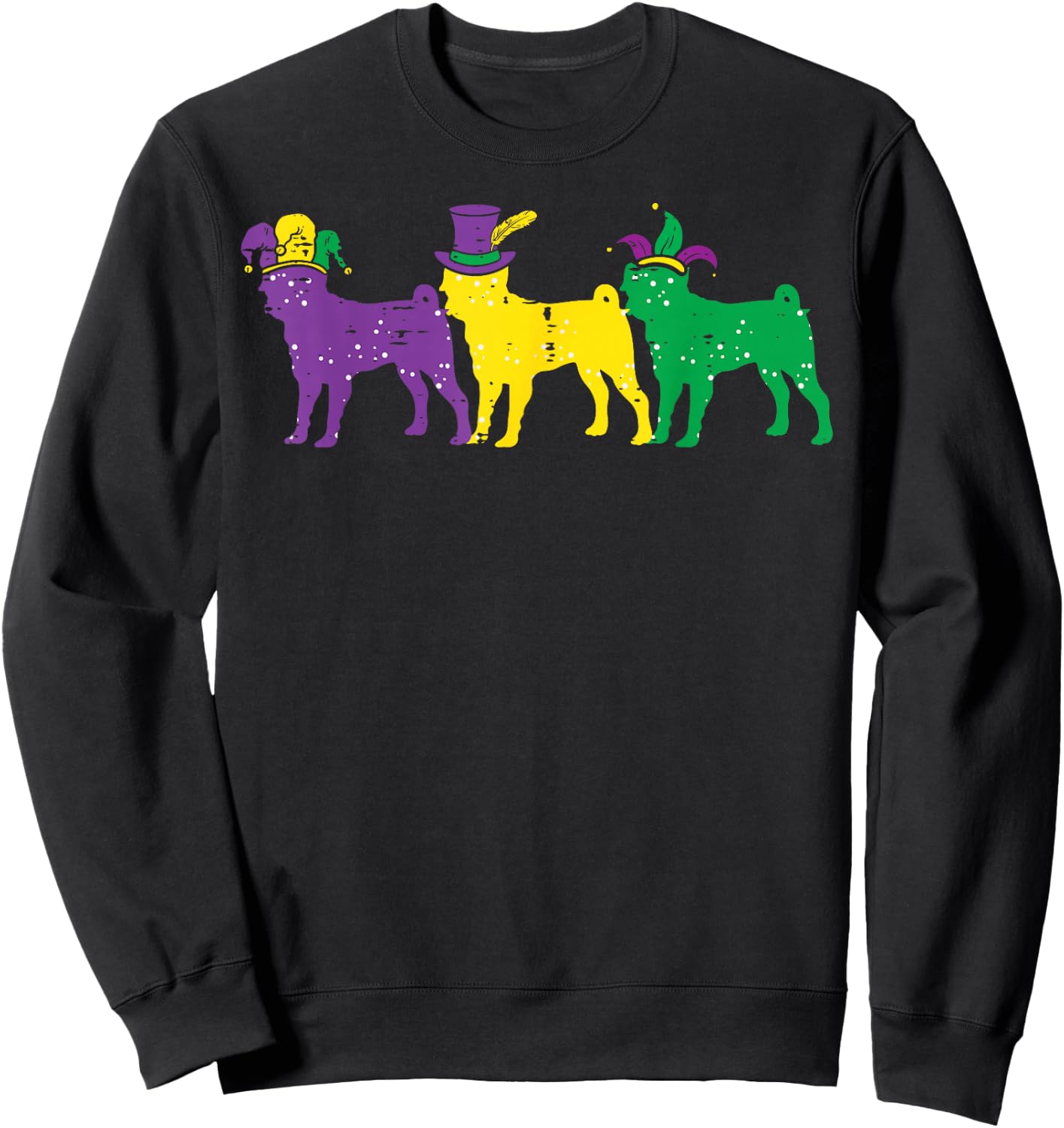 Pug Dogs Purple Yellow Louisiana Mardi Gras Women Men Kids Sweatshirt - Sweatshirt | Black