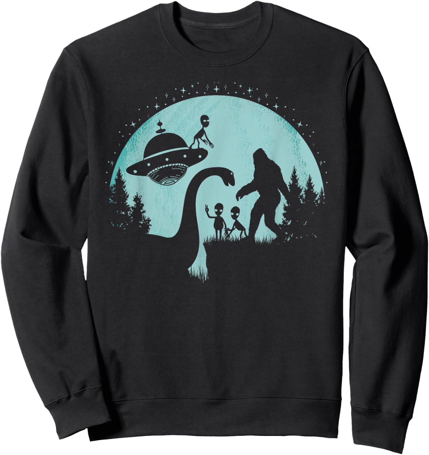 Bigfoot Loch Ness Monster Nessie Sasquatch UFOs Funny Aliens Sweatshirt - Sweatshirt | Black