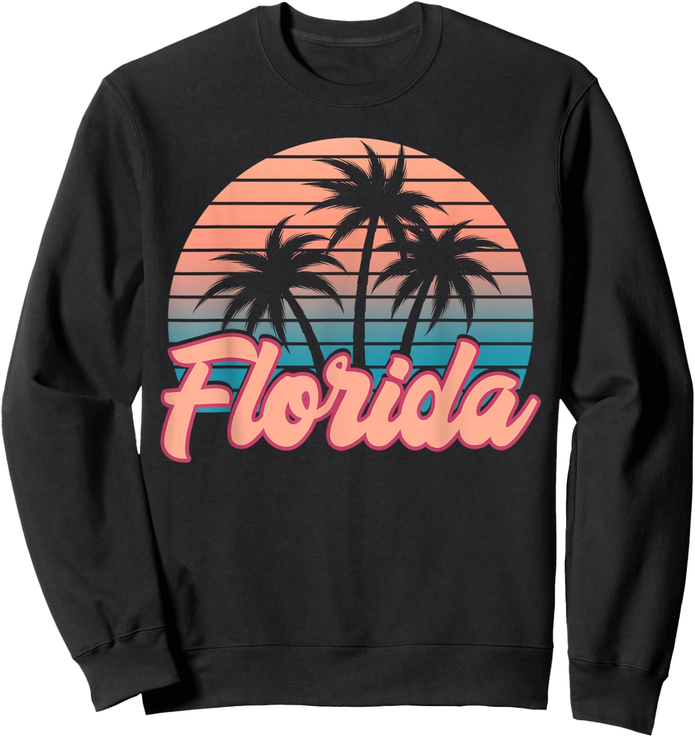 Retro Palm Trees Tropical Summer Vibes Florida Men Women Girls Kids Sweatshirt - Sweatshirt | Black