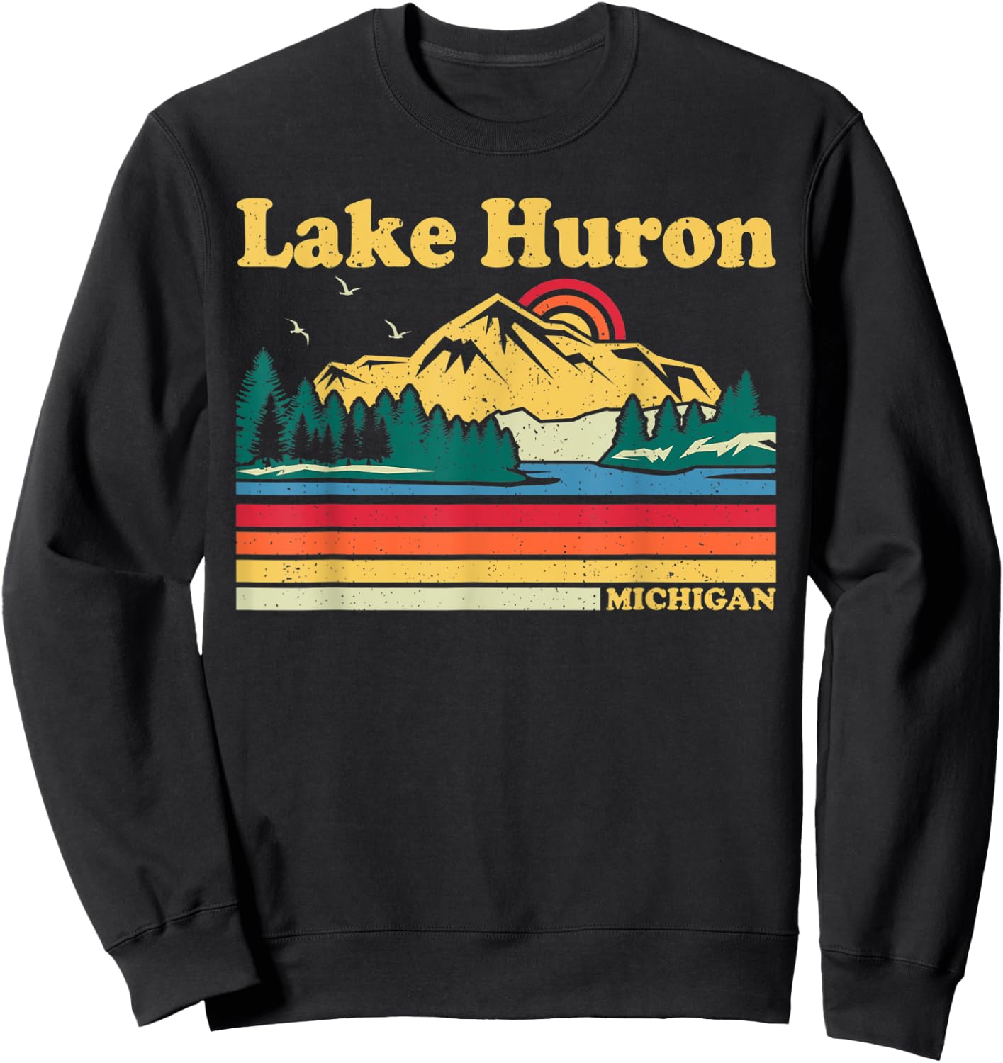 Vintage Retro Family Vacation Michigan Huron Lake Sweatshirt - Sweatshirt | Black