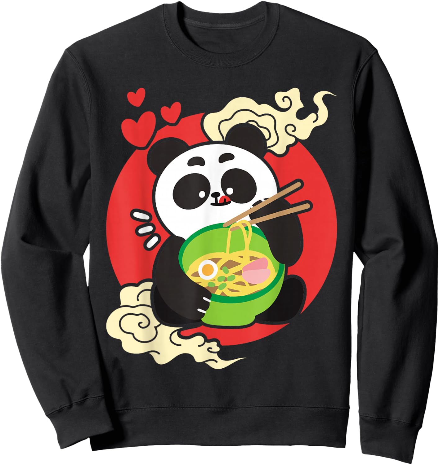 Kawaii Cute Eating Panda Japanese Ramen Noodles Sweatshirt - Sweatshirt | Black