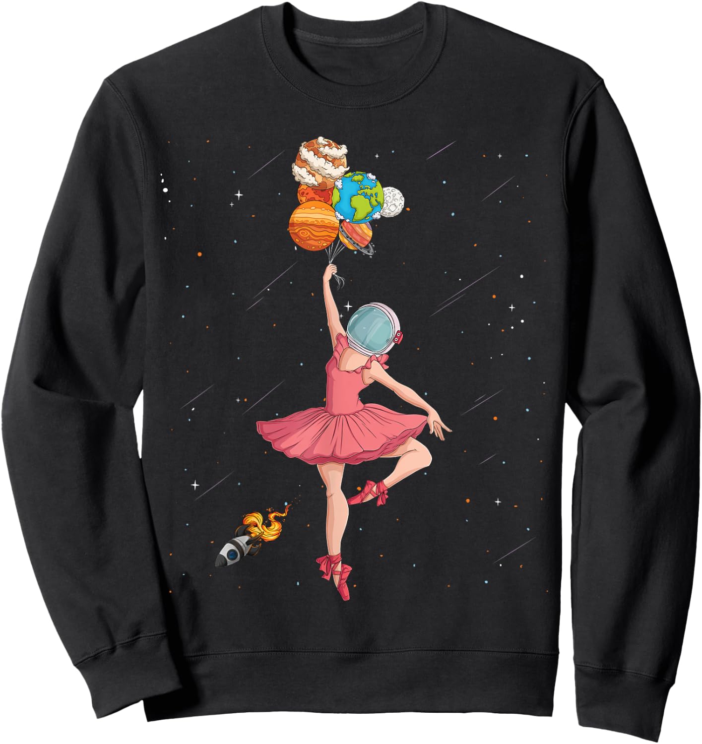 Ballerina Planets Outer Space Astronaut Solar System Girls Sweatshirt - Sweatshirt | Black