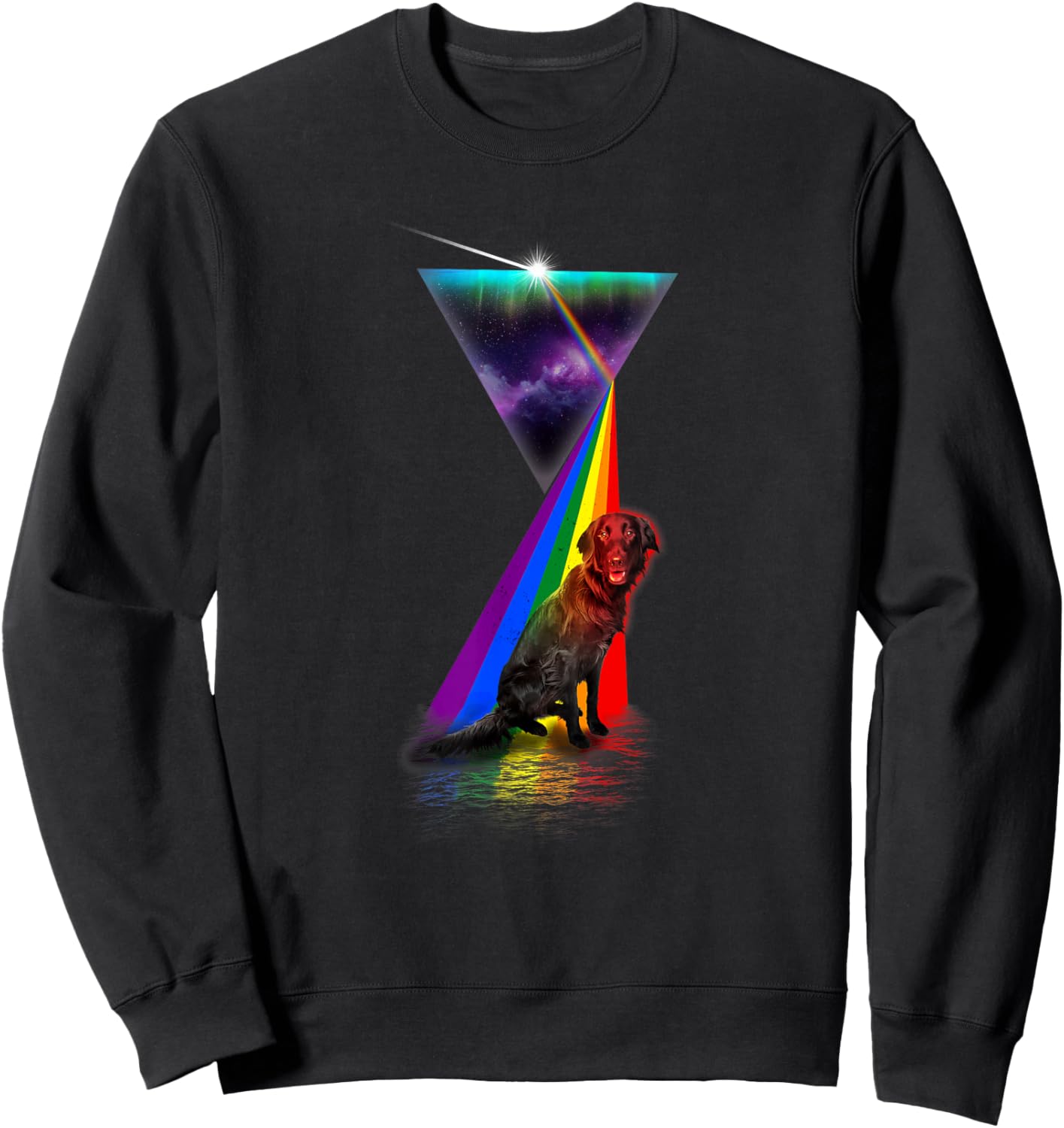 Vintage Retro Prism Flat-Coated Retriever Sweatshirt - Sweatshirt | Black