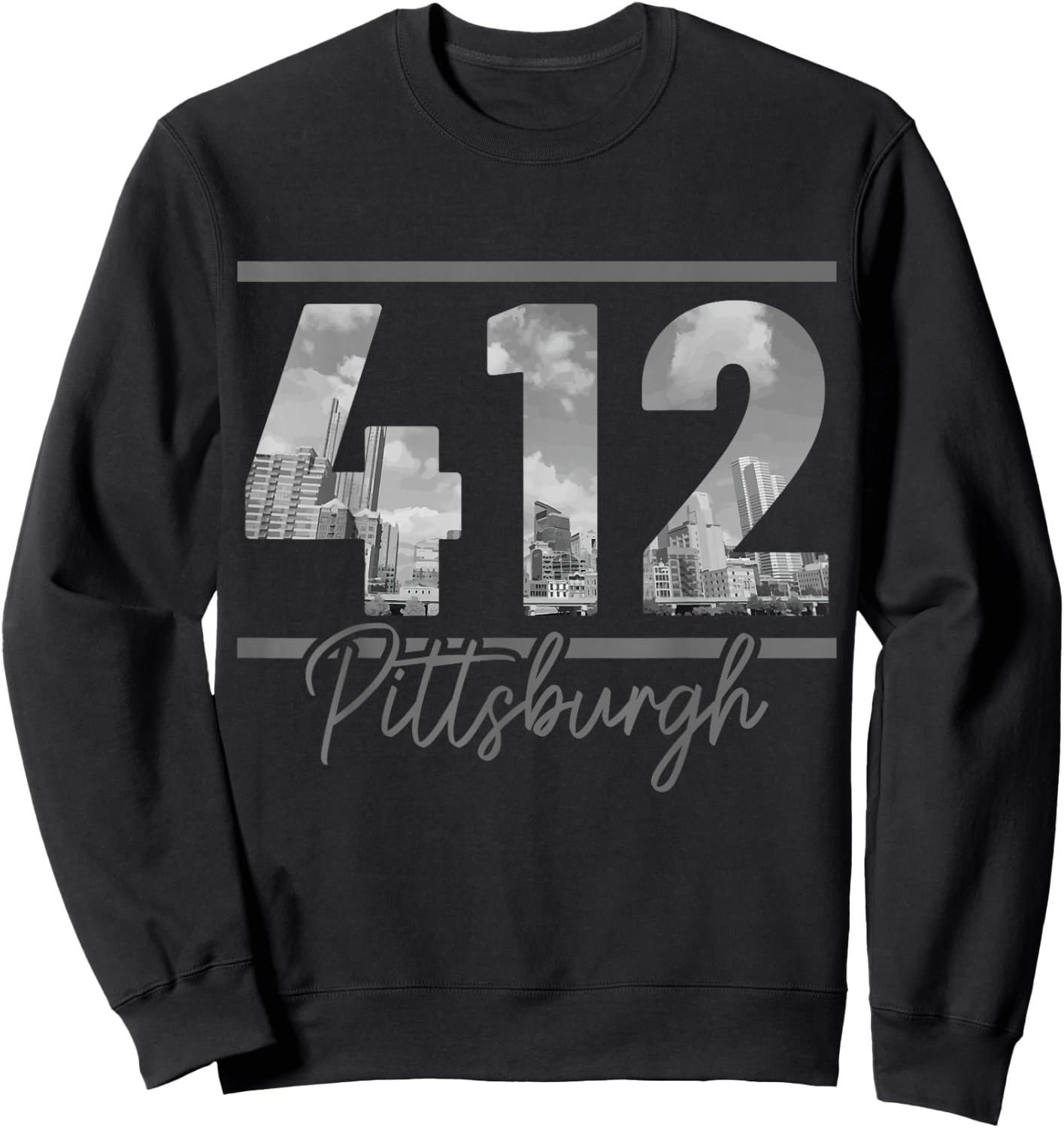 Pittsburgh 412 Area Code Skyline Pennsylvania Vintage Sweatshirt - Sweatshirt | Black