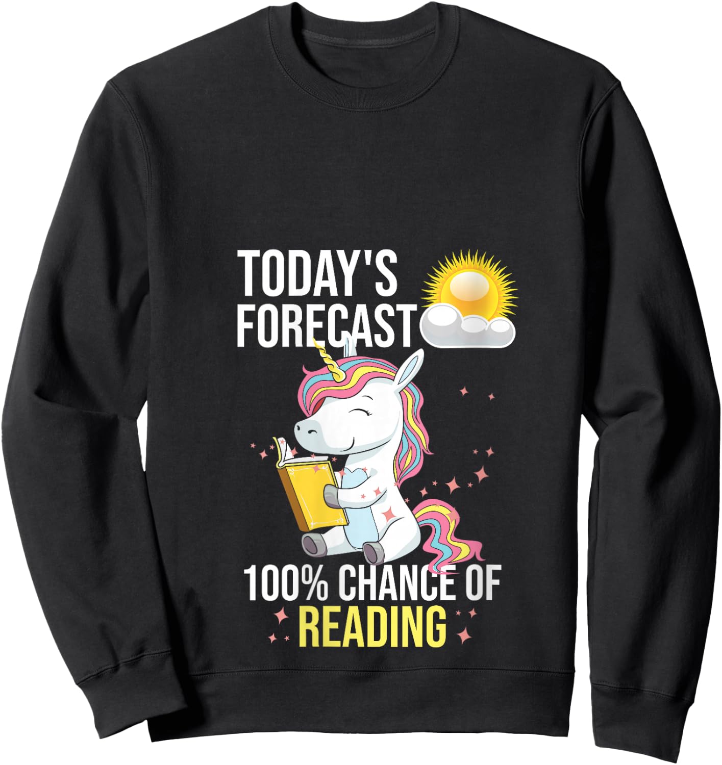 Women's 100% Chance of Reading Funny Book Lover Unicorn V-Neck Sweatshirt - Sweatshirt | Black