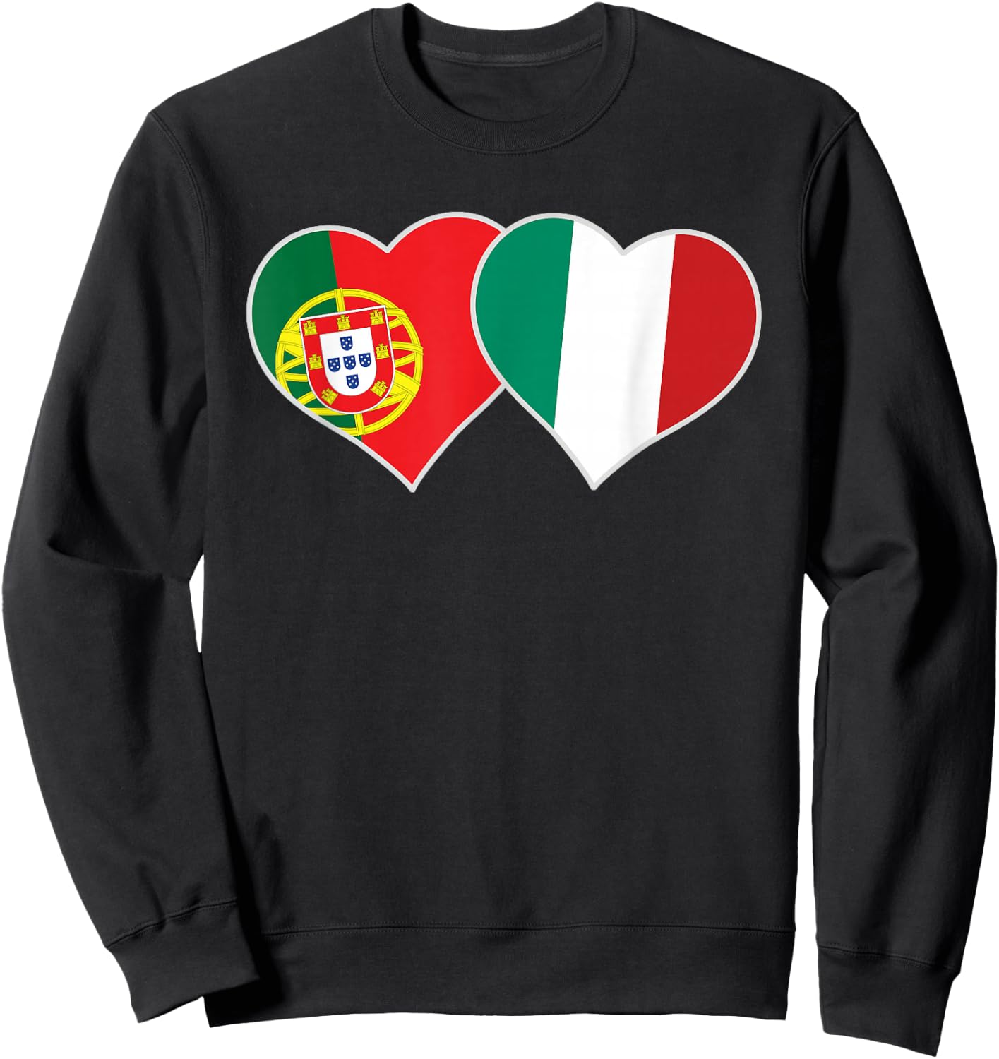 Portuguese Italian Flag Hearts Love Portugal Italy Sweatshirt - Sweatshirt | Black