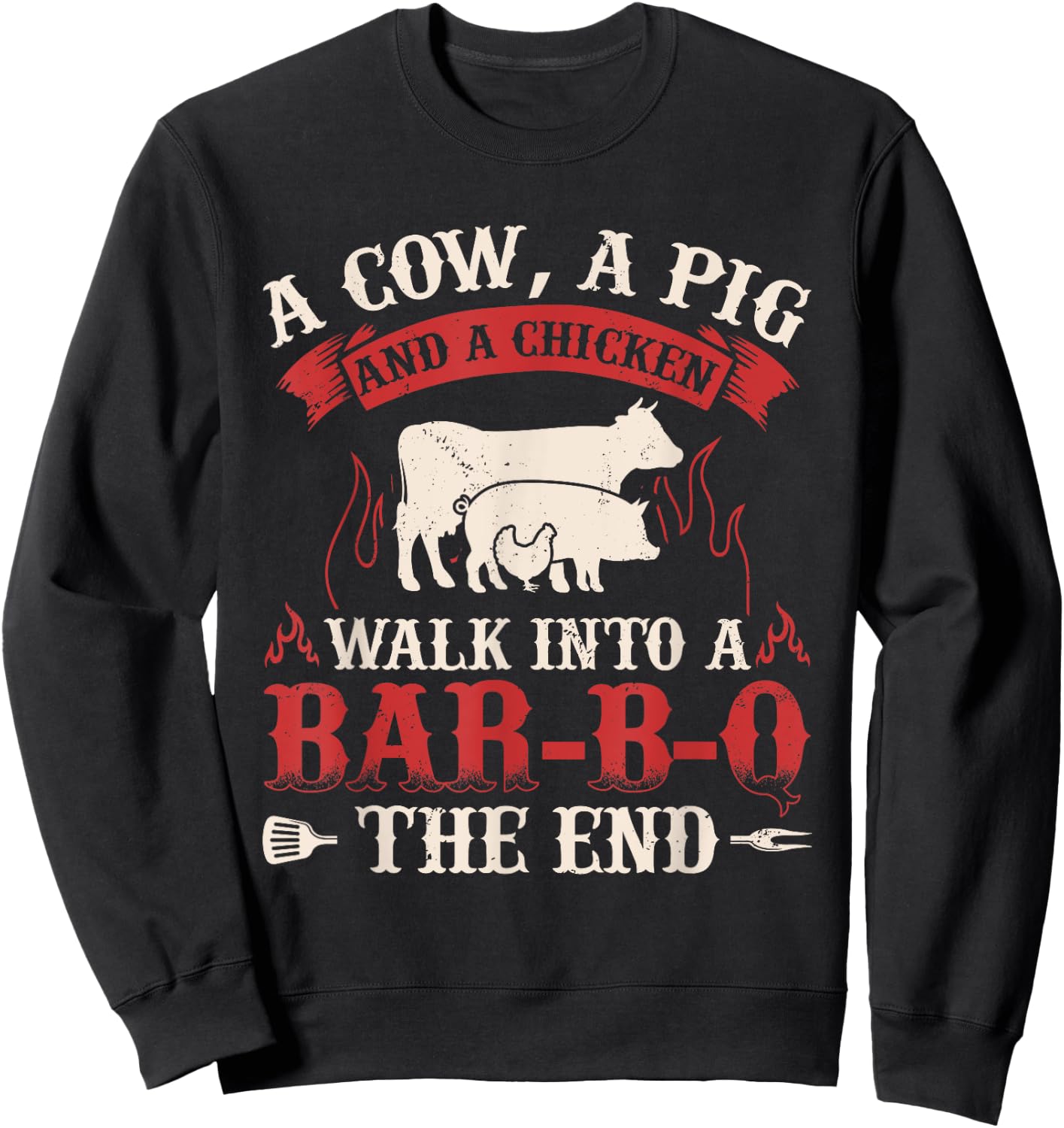 Funny Barbecue Cow Pig Chicken Graphic Meat Smoking BBQ Sweatshirt - Sweatshirt | Black