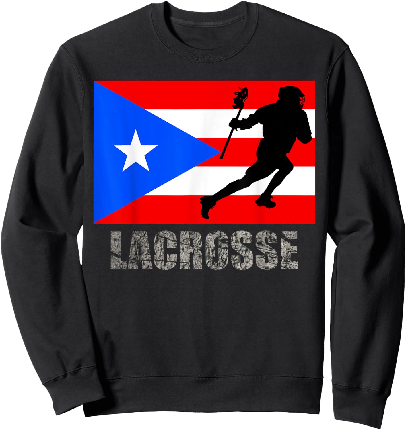 Lacrosse Puerto Rico Flag Fan Vintage Retro Boricua Sweatshirt - Sweatshirt | Black