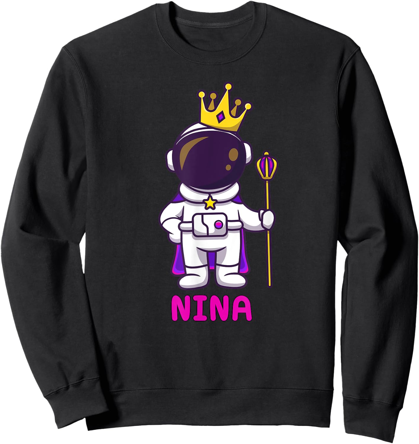 NINA Personalized Name Astronaut Birthday Queen Sweatshirt - Sweatshirt | Black