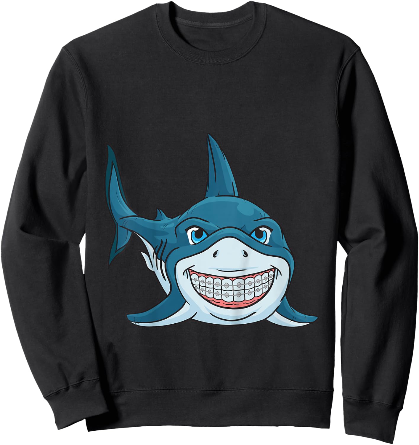 Funny Shark Braces Teeth Boys Girls Sweatshirt - Sweatshirt | Black