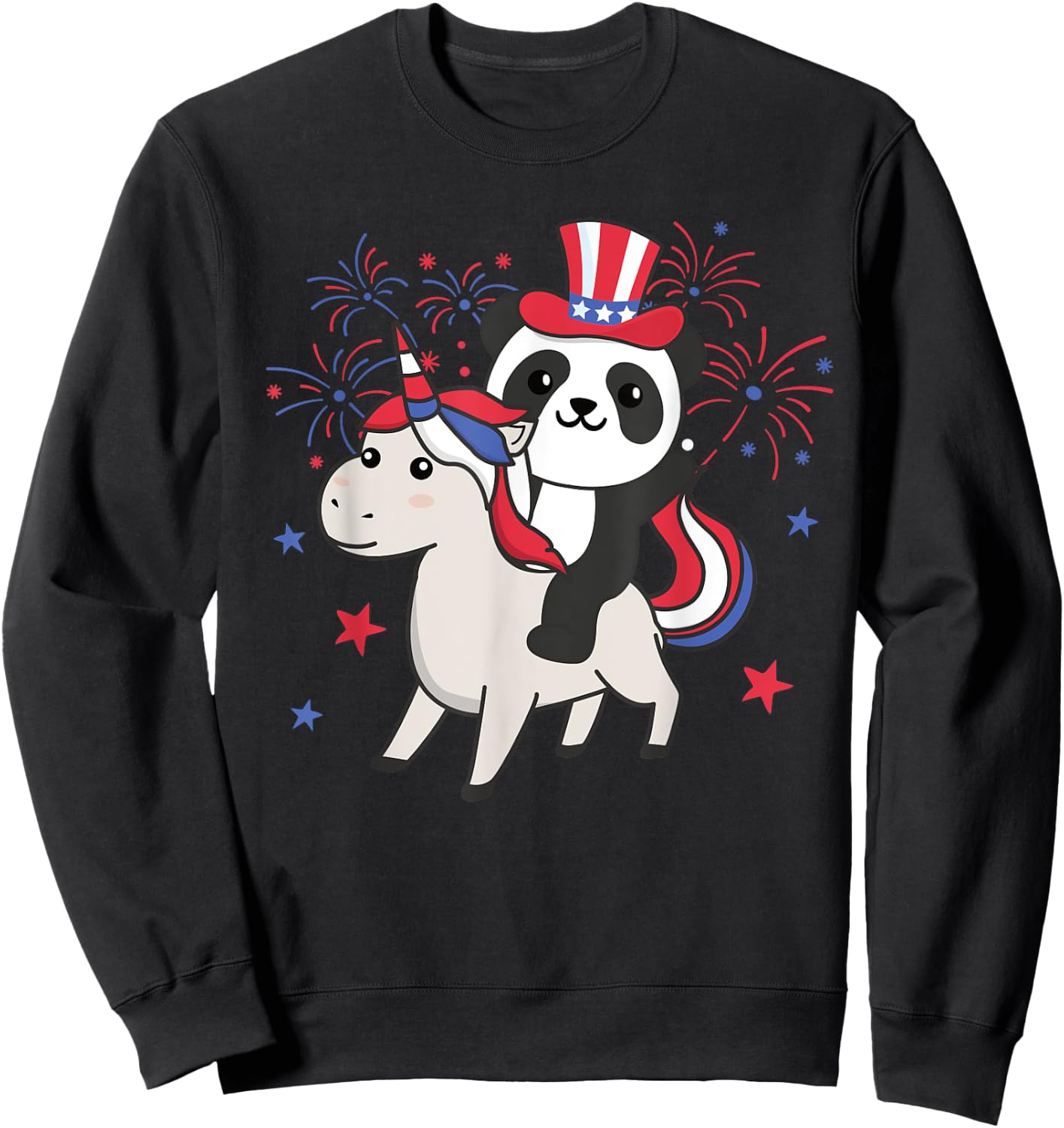 Panda With Unicorn For The Fourth Of July Fireworks For Kids Sweatshirt - Sweatshirt | Black