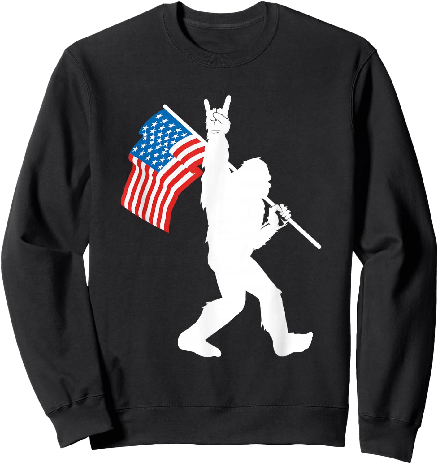 Funny Bigfoot Rock and Roll USA Flag for Sasquatch Believers Small Sweatshirt - Sweatshirt | Black