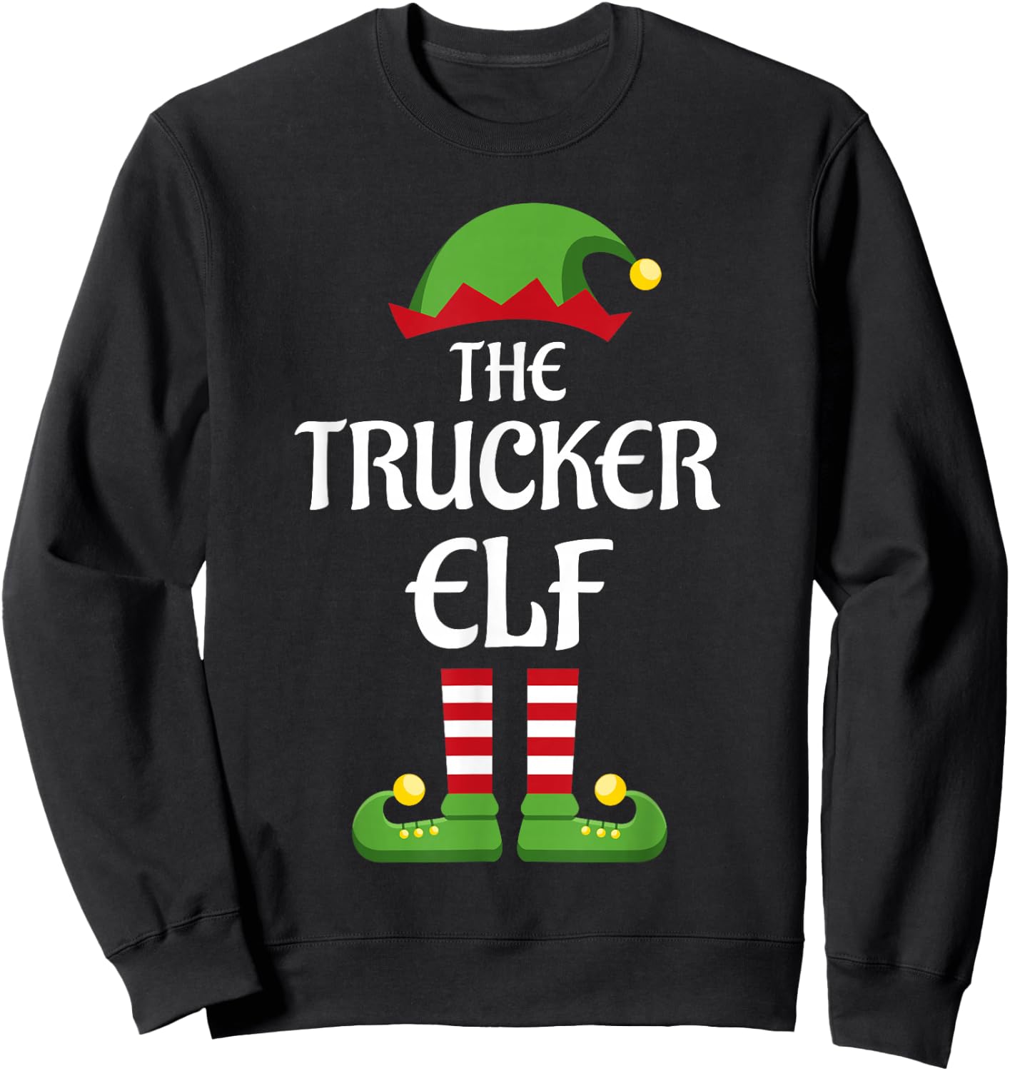 Trucker Elf Family Matching Group Christmas Sweatshirt - Sweatshirt | Black