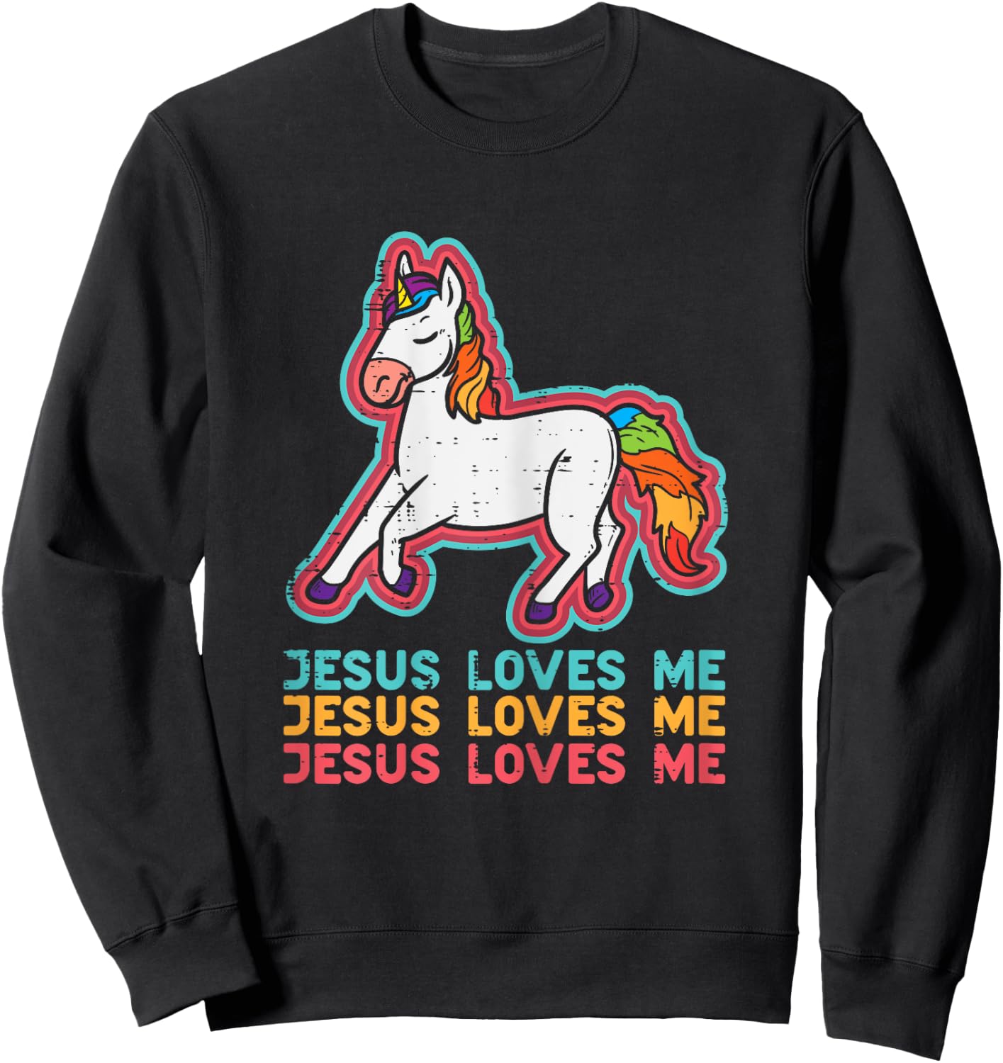 Unicorn Jesus Loves Me Catholic God Christian Women Girls Sweatshirt - Sweatshirt | Black
