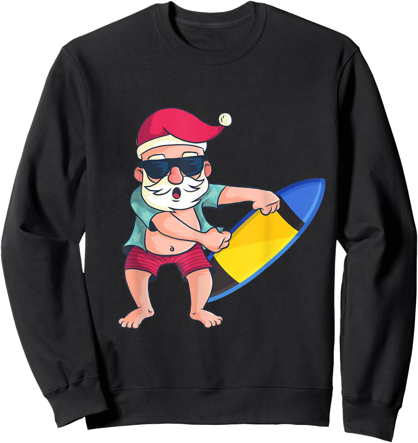 Santa Surfboard Christmas In July Xmas Tropical Surfing Sweatshirt - Sweatshirt | Black