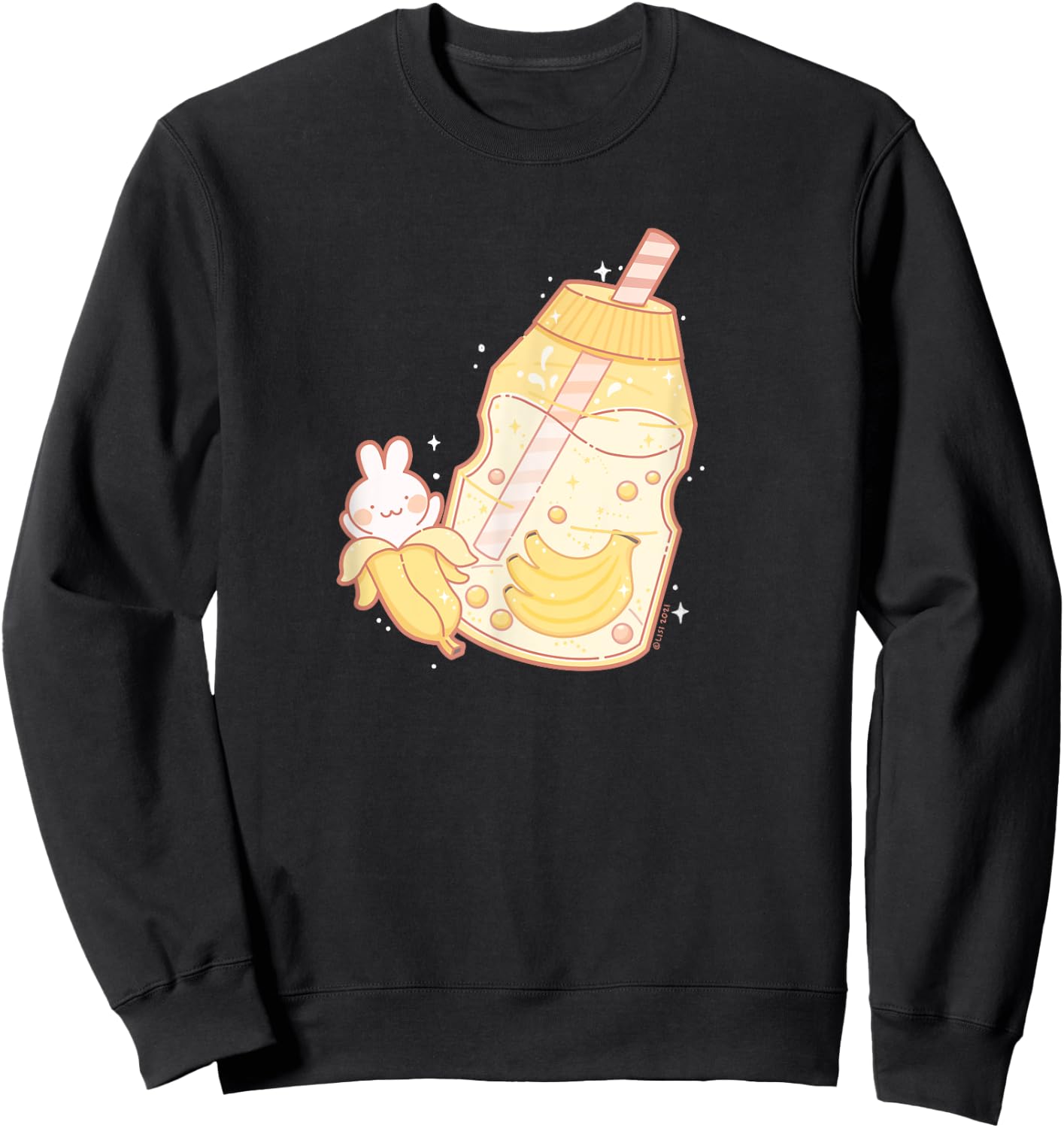 Banana Milk Drink Cute Bunny Kawaii Aesthetic Sweatshirt - Sweatshirt | Black