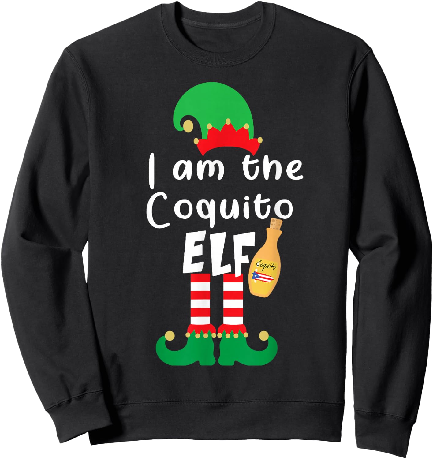 Coquito ELF Funny Puerto Rico Matching Christmas Bilingual Sweatshirt - Sweatshirt | Black