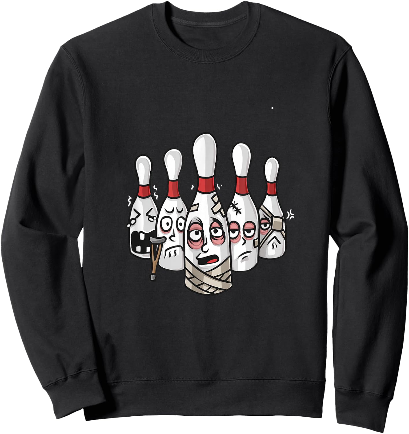 Funny Bowling Pins with Crutches and Bandages Bowling Sweatshirt - Sweatshirt | Black