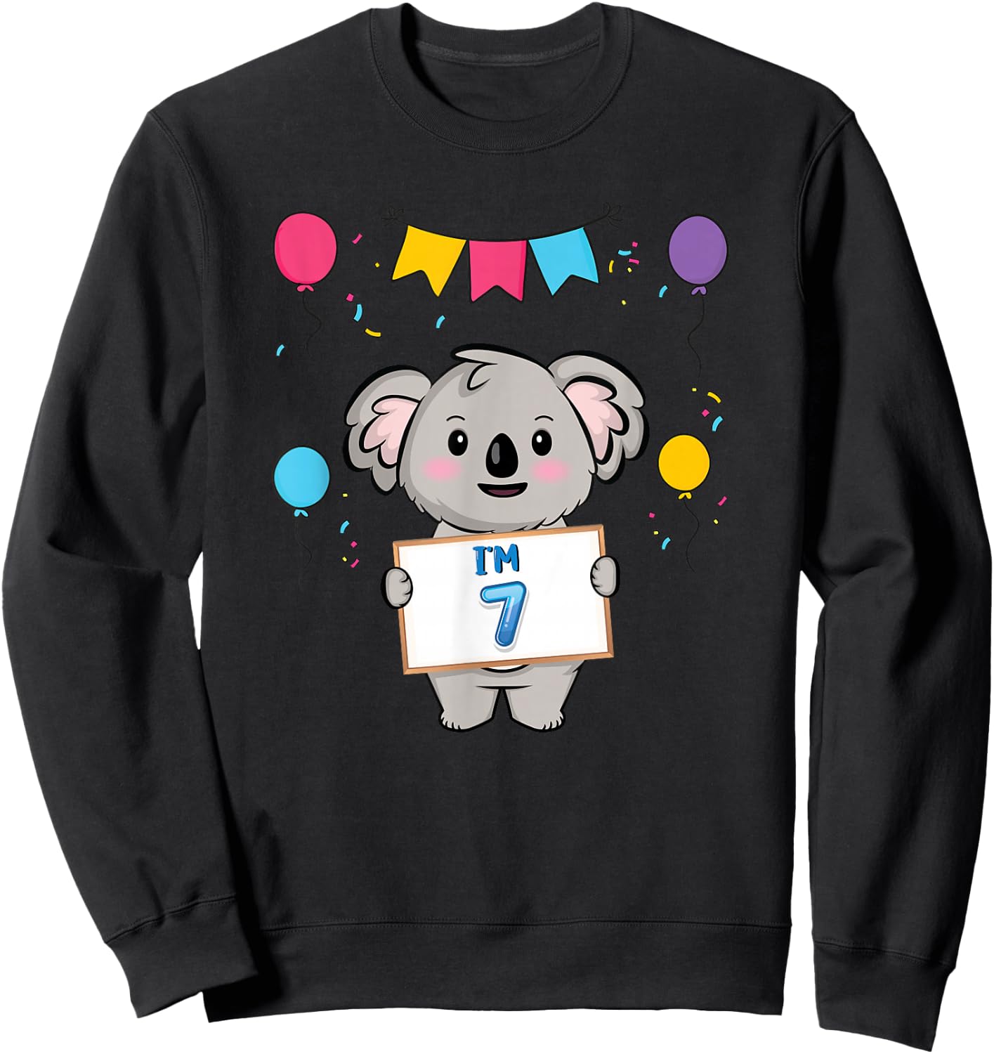 I'm 7 - Cute Koala Holding 7 Year Old 7th Birthday Boy Girl Sweatshirt - Sweatshirt | Black