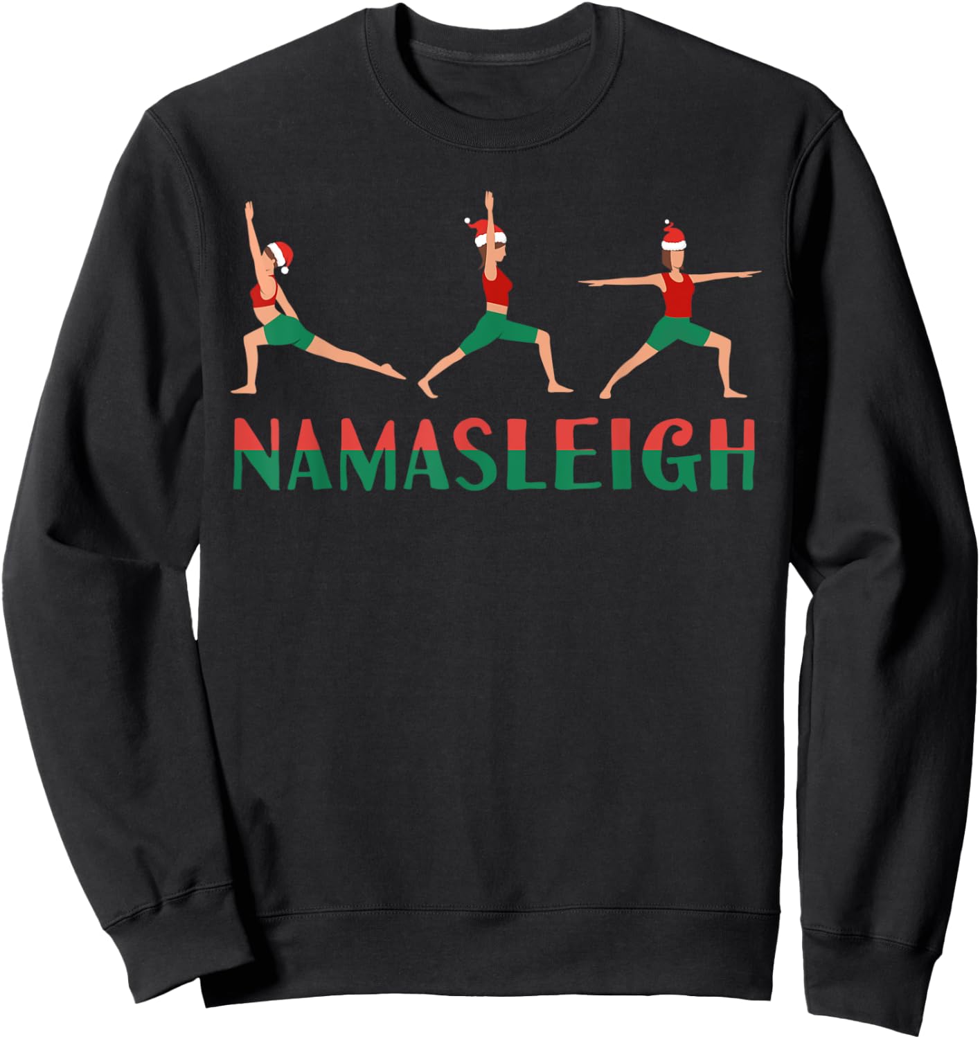Namasleigh Christmas Yoga Workout Reindeer Xmas Lights Funny Sweatshirt - Sweatshirt | Black