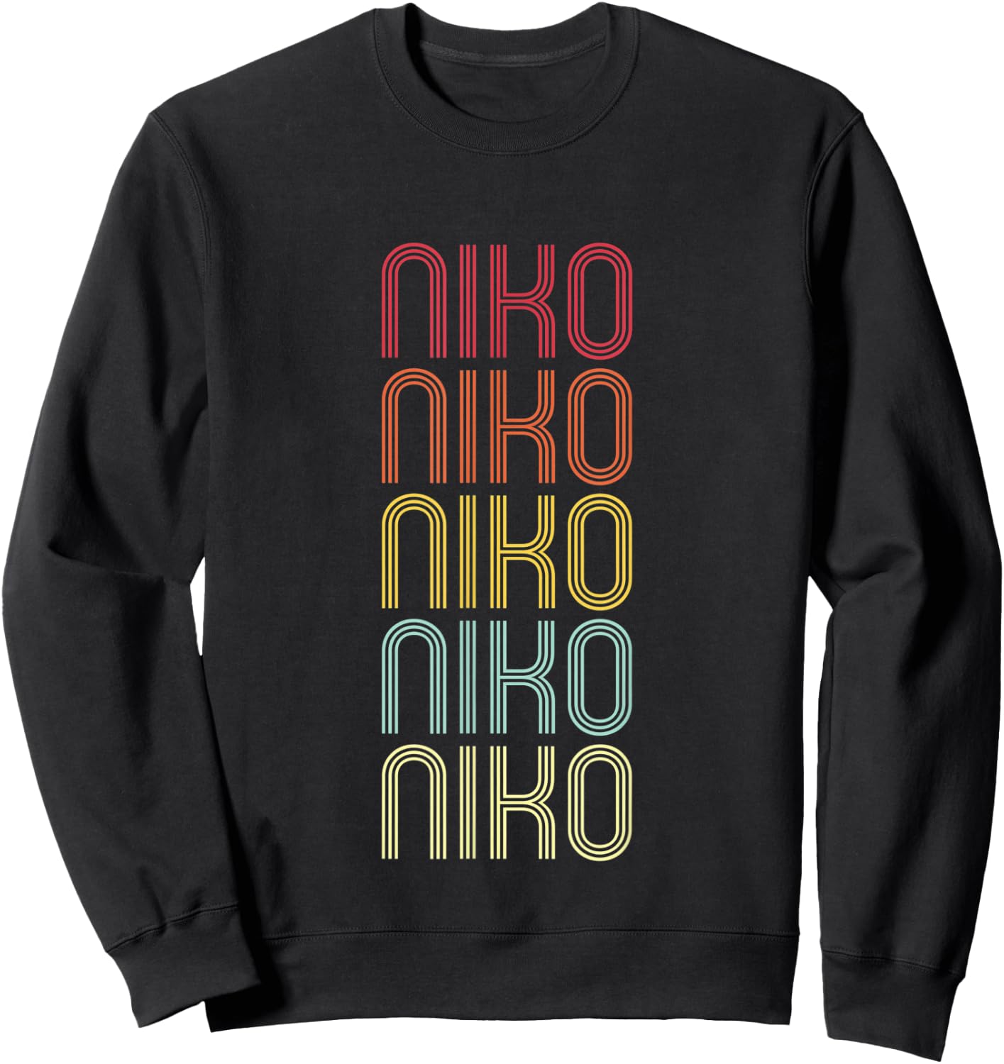 Niko Retro Wordmark Pattern Vintage Personalized 70s Sweatshirt - Sweatshirt | Black