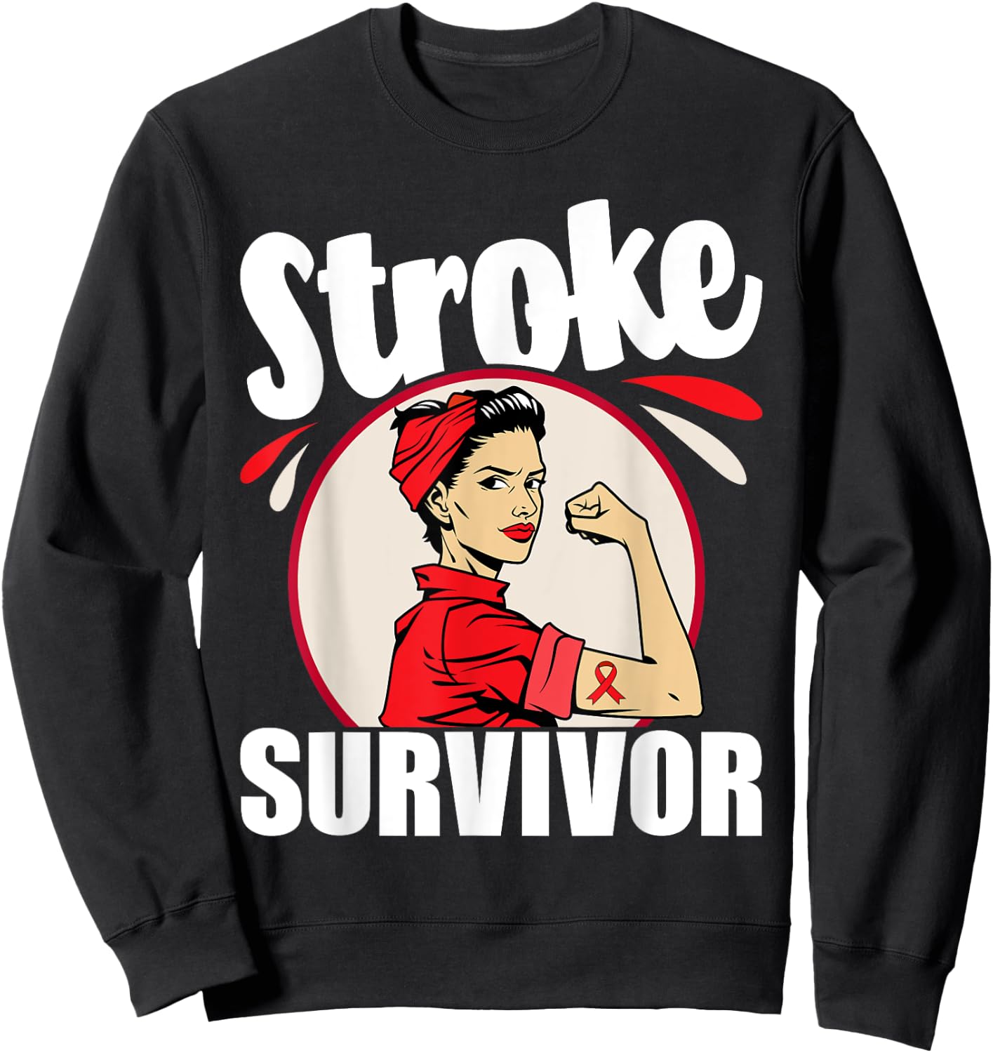 Stroke Survivor - Stroke Awareness Red Ribbon Brain Attack Sweatshirt - Sweatshirt | Black