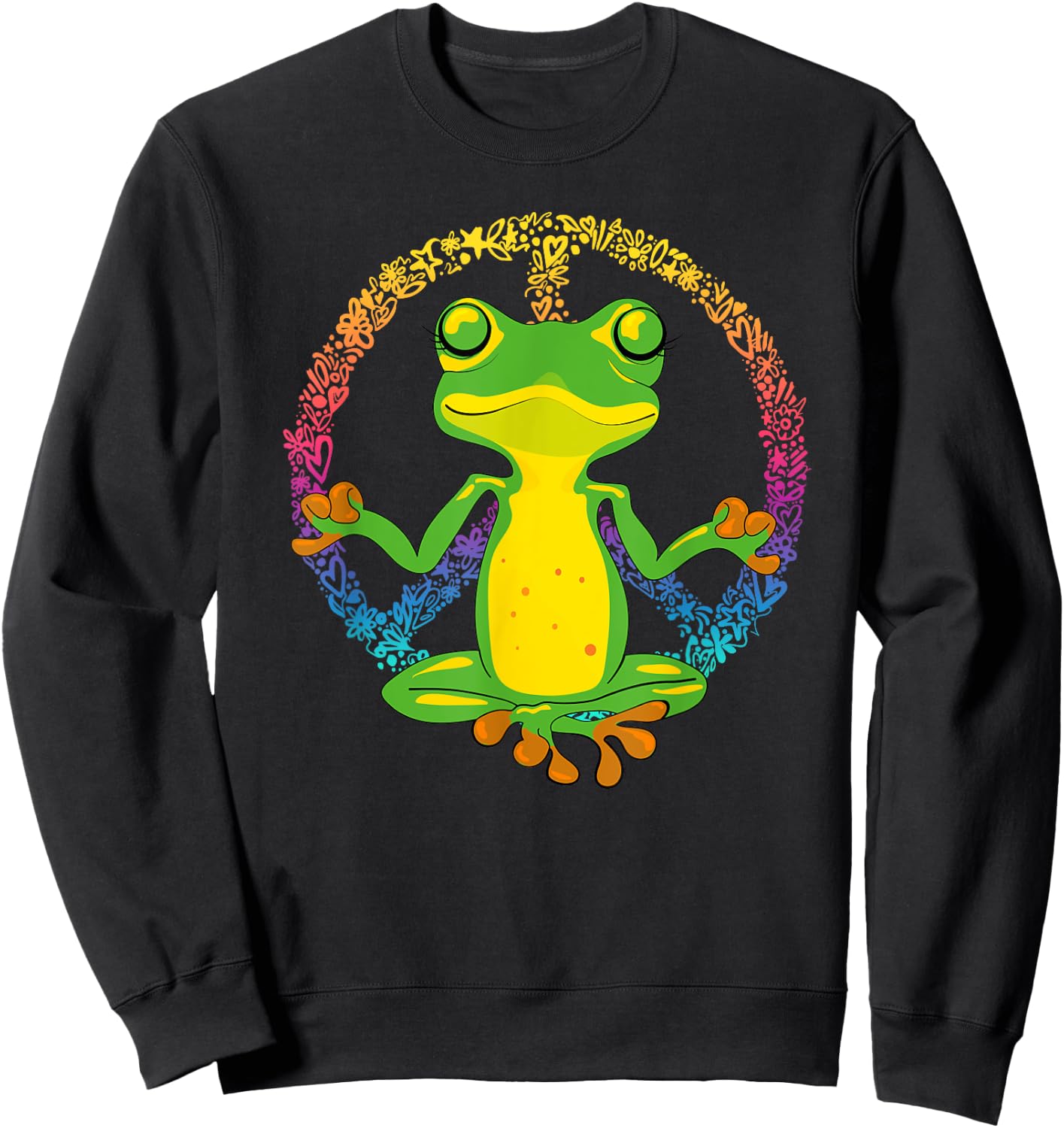Peace Sign Yoga Frogs Cool Peace Frog Tie Dye Sweatshirt - Sweatshirt | Black