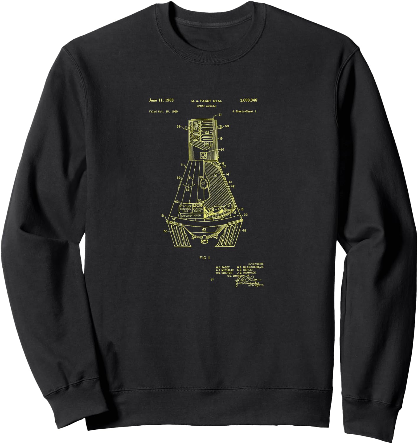 Gemini Rocket Capsule Patent Shirt Space Exploration Sweatshirt - Sweatshirt | Black