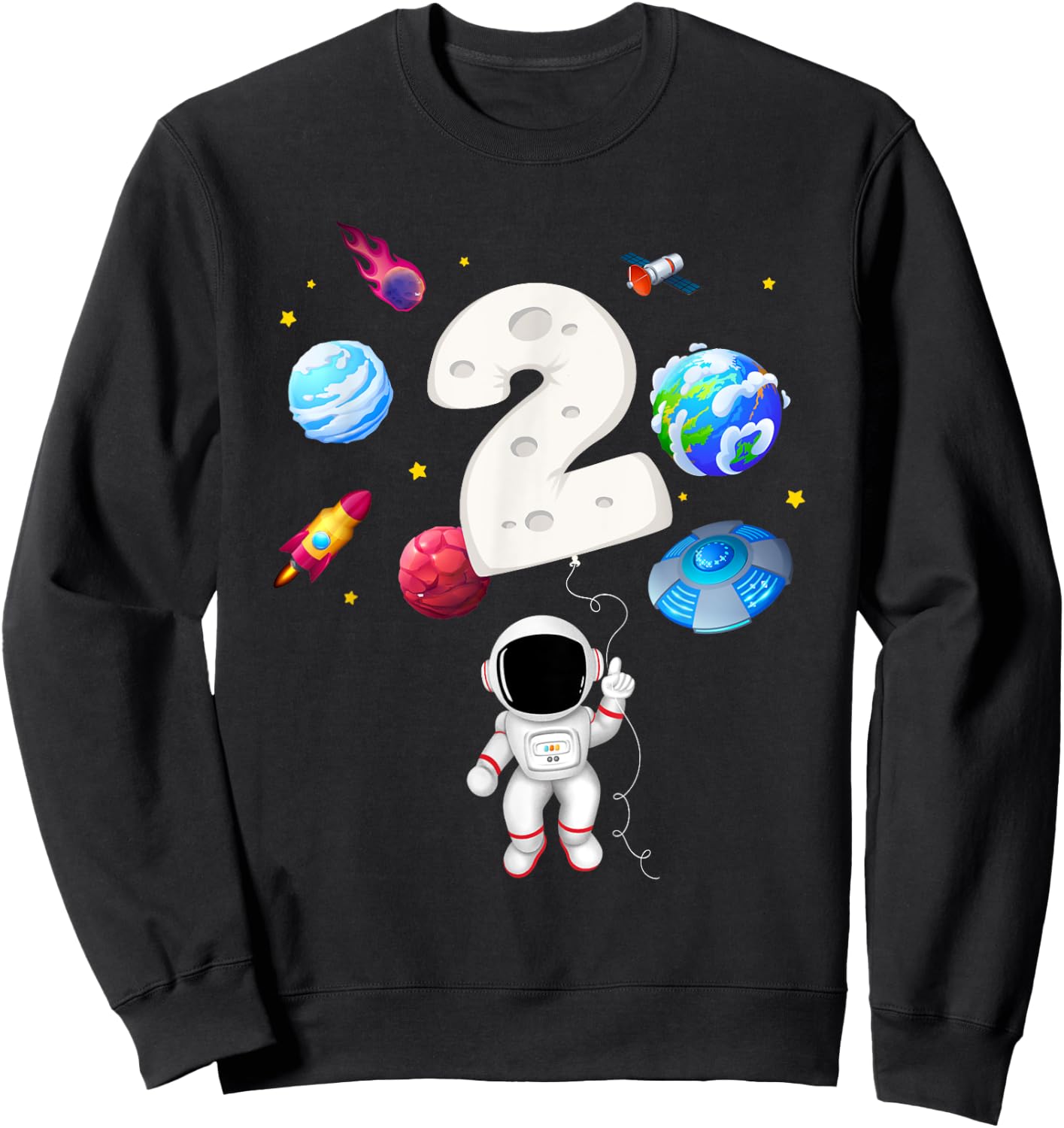 2nd Astronaut Birthday Party 2 Years Old Astronomy Costume Sweatshirt - Sweatshirt | Black