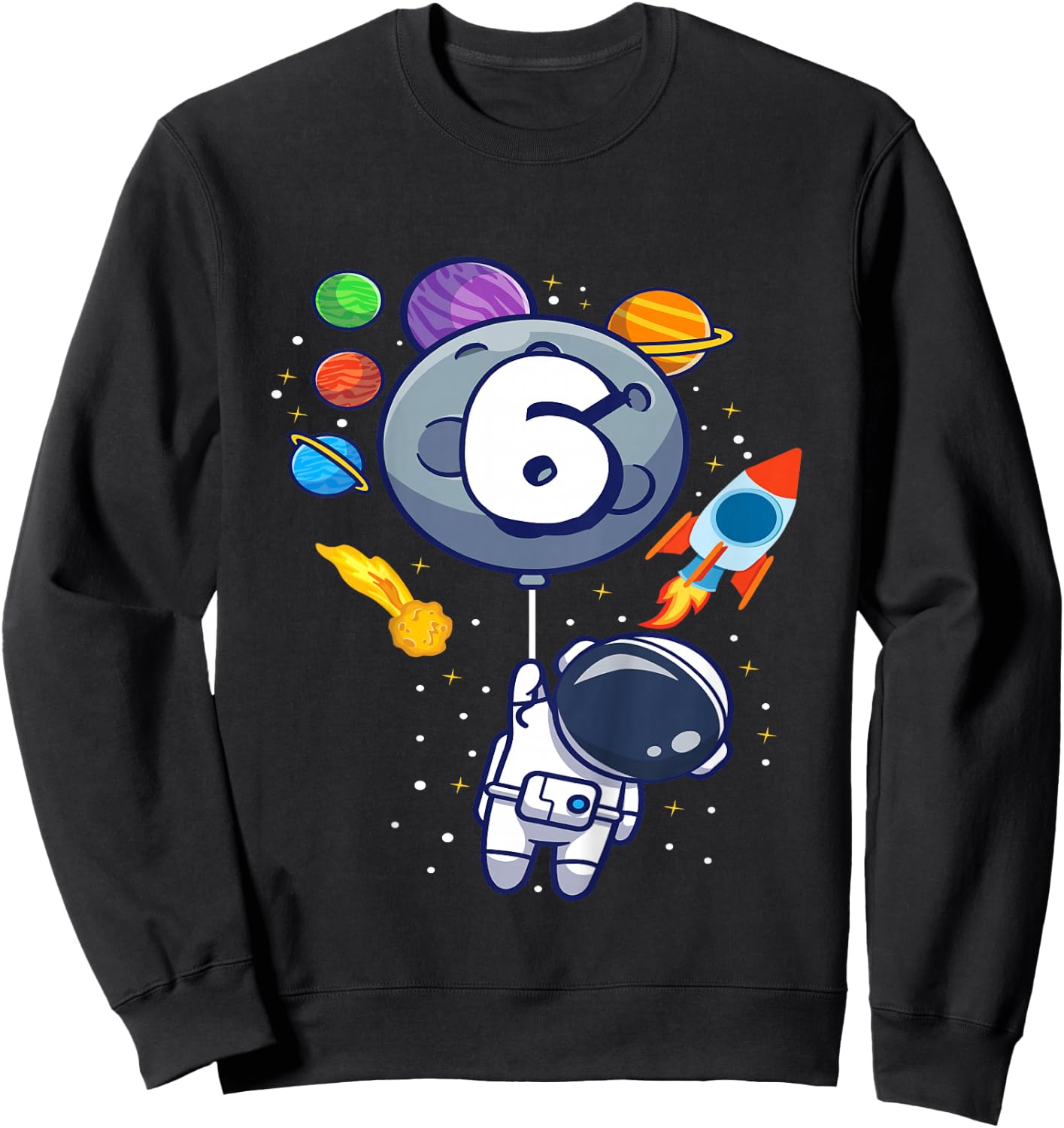 6th Birthday Astronaut 6 Year Old Birthday Boy Sweatshirt - Sweatshirt | Black
