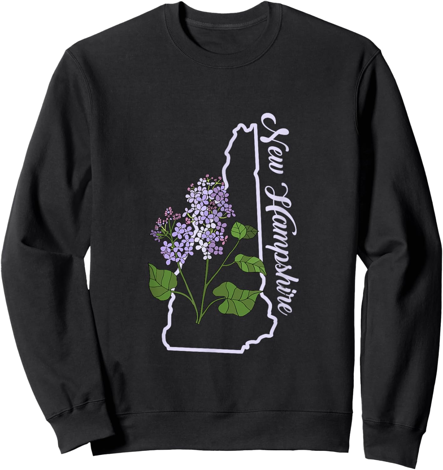 State of New Hampshire Purple Lilac Flower Sweatshirt - Sweatshirt | Black