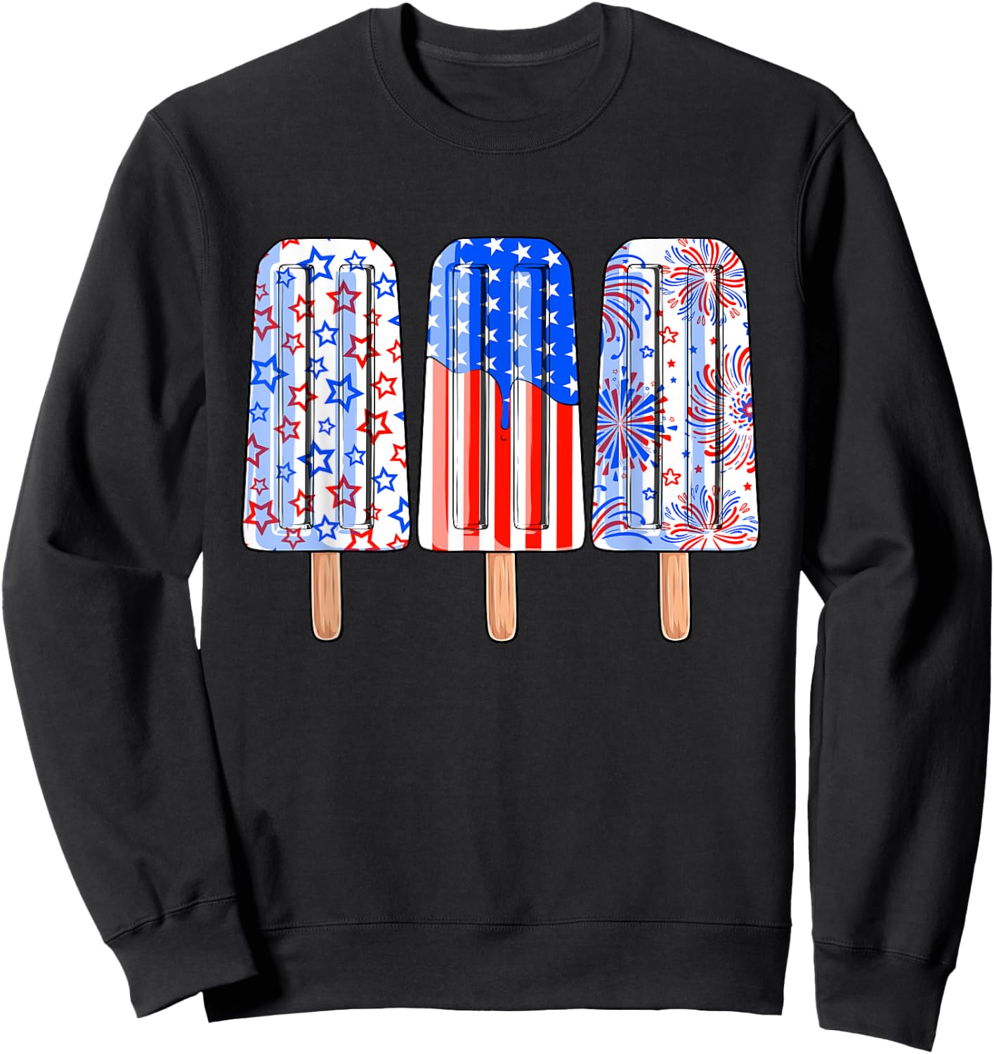 4th Of July Popsicle Red White Blue American Flag Patriotic Sweatshirt - Sweatshirt | Black